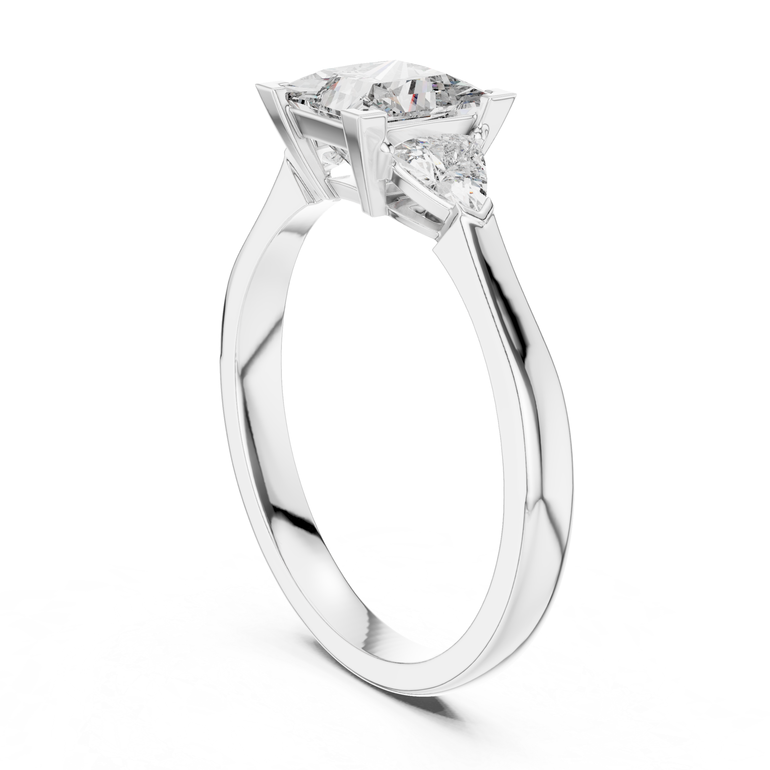 Princess Cut Three Stone Engagement Ring with Trillion Side Diamonds