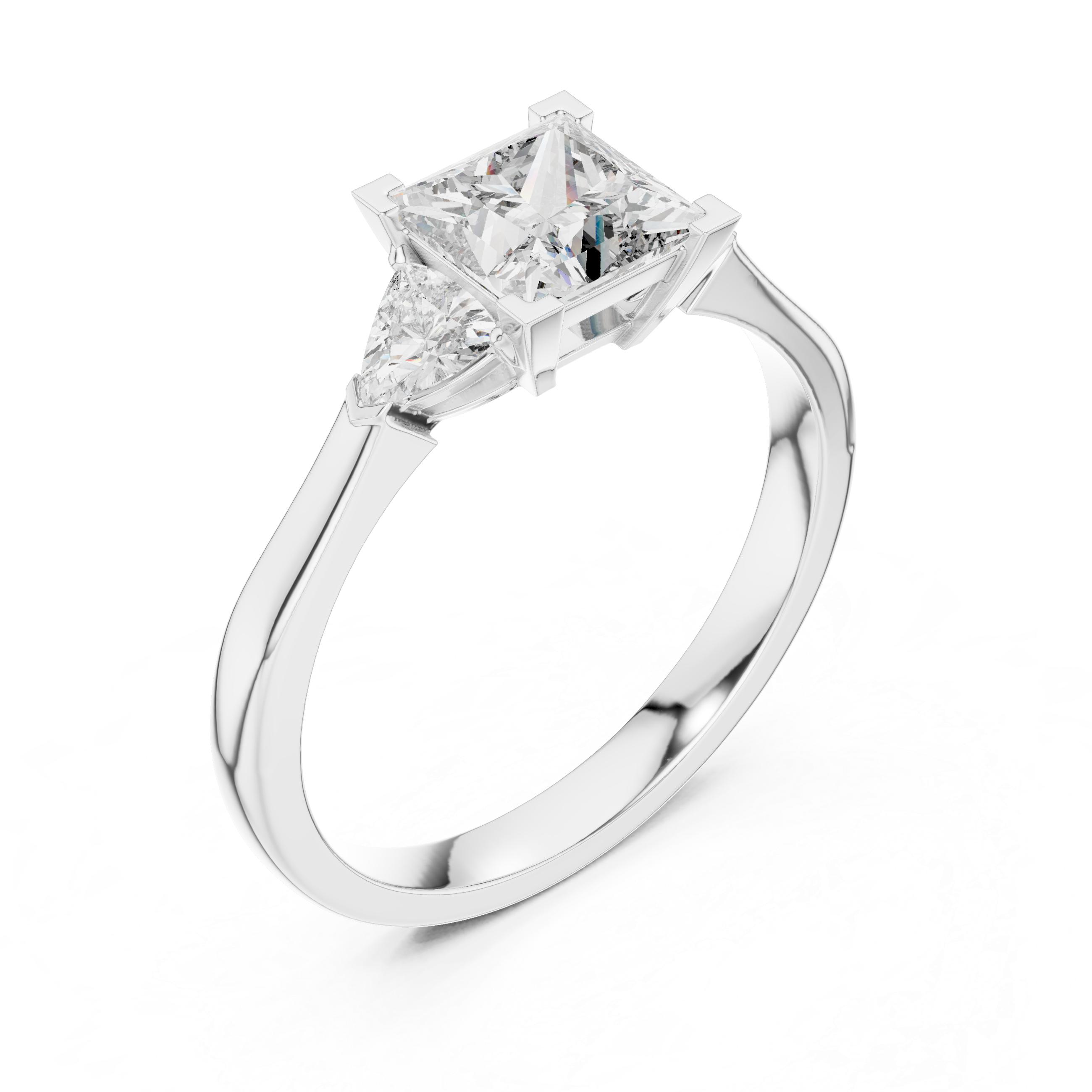 Princess Cut Three Stone Engagement Ring with Trillion Side Diamonds