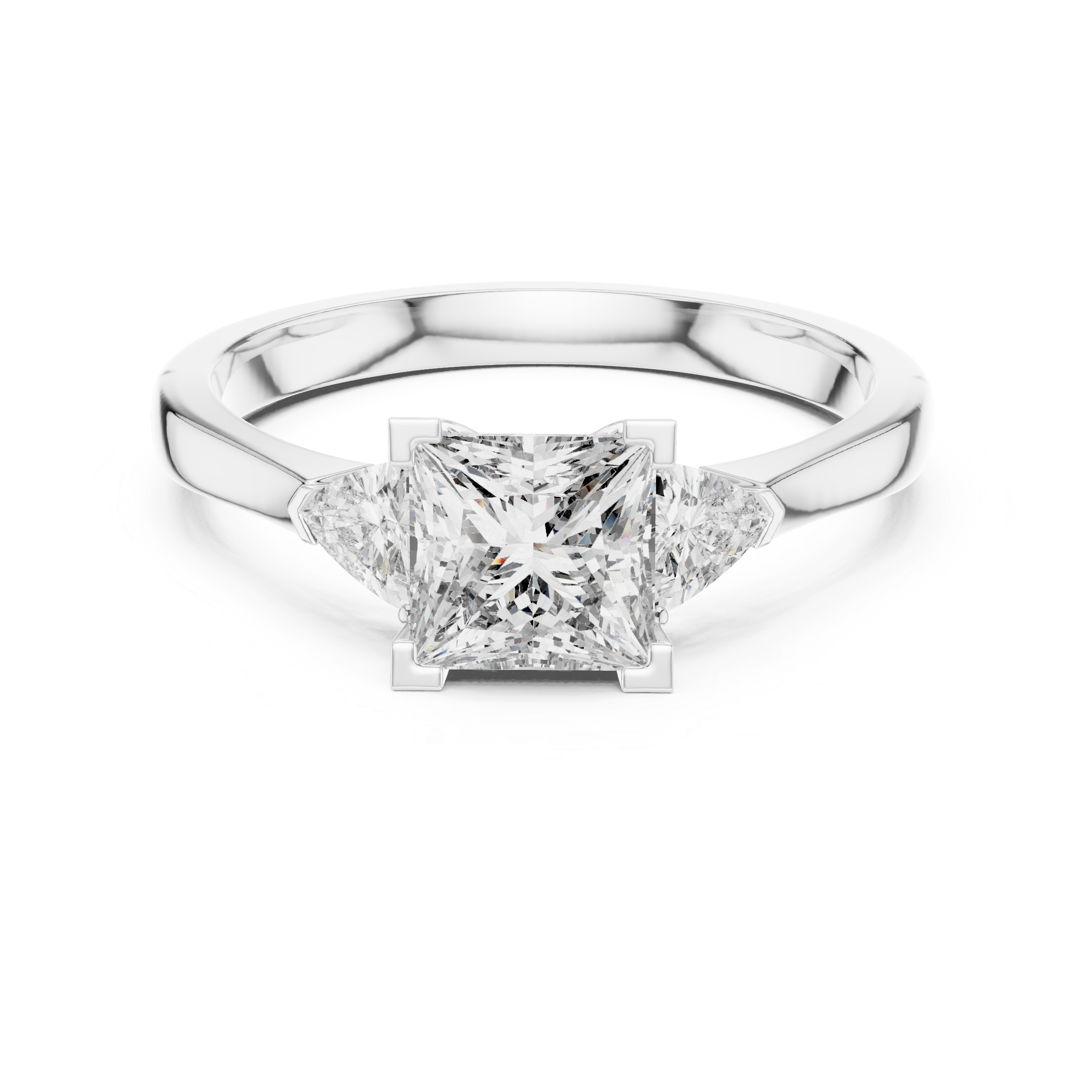 Princess Cut Three Stone Engagement Ring with Trillion Side Diamonds