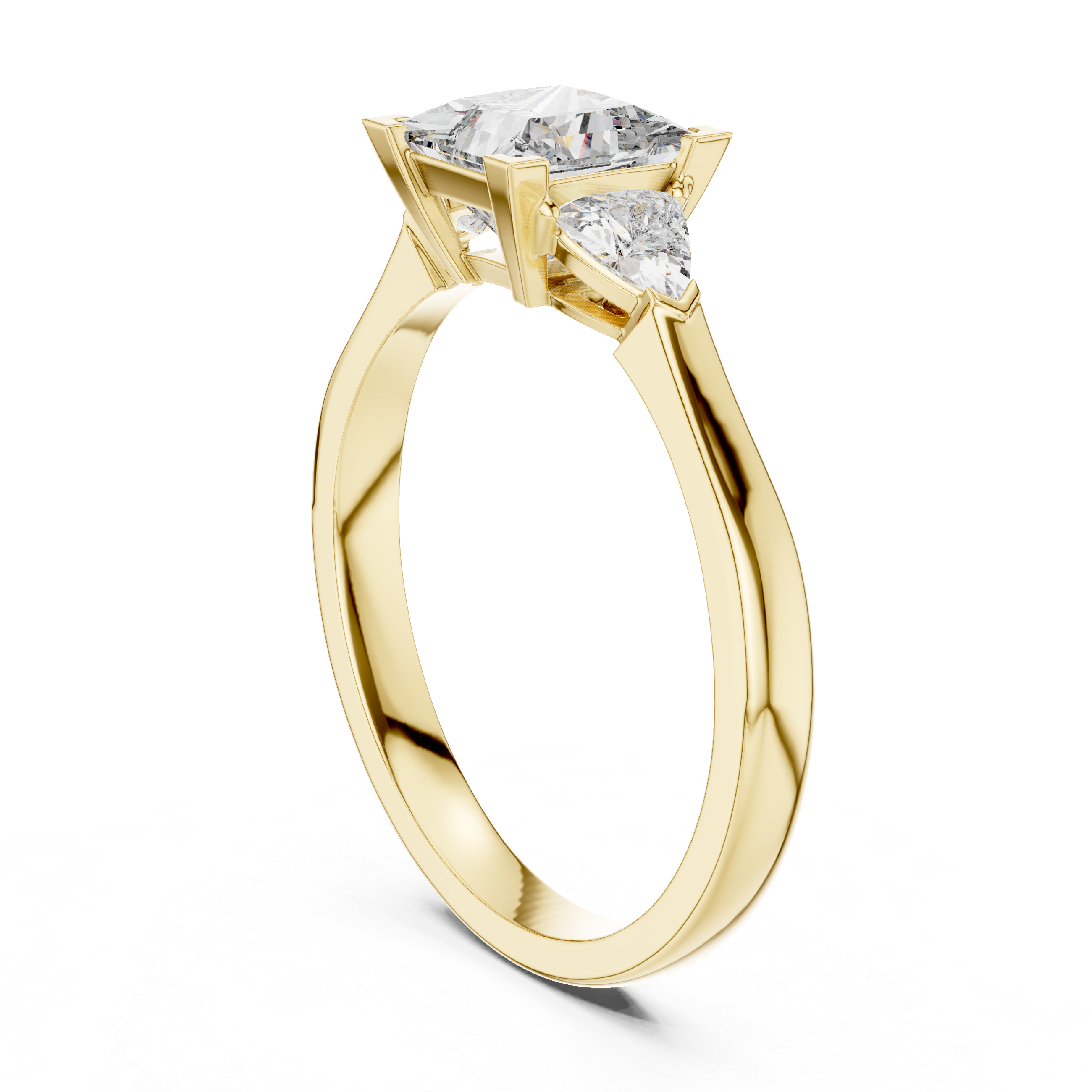 Princess Cut Three Stone Engagement Ring with Trillion Side Diamonds