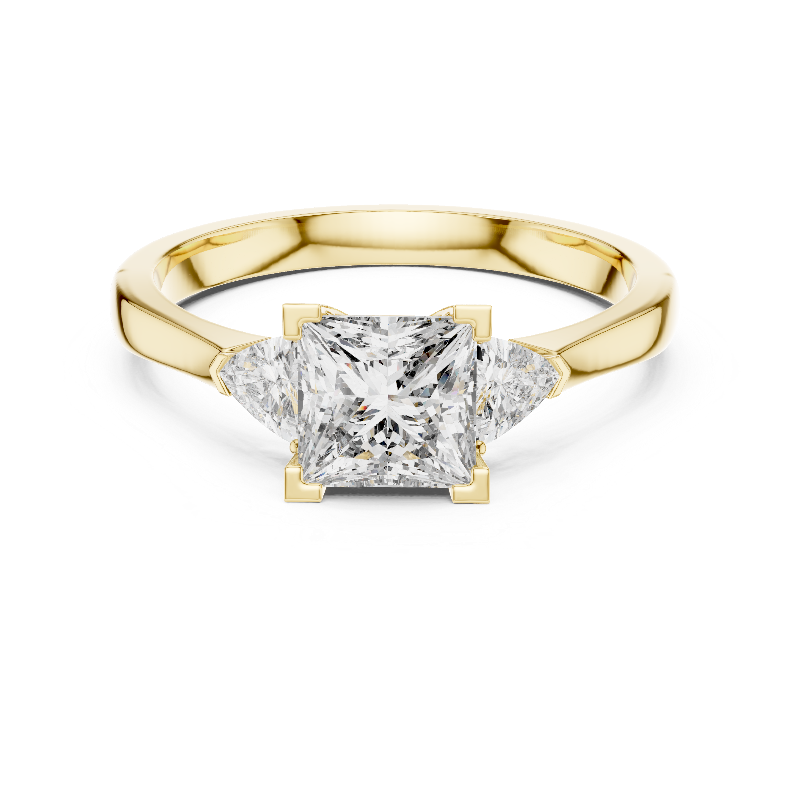 Princess Cut Three Stone Engagement Ring with Trillion Side Diamonds