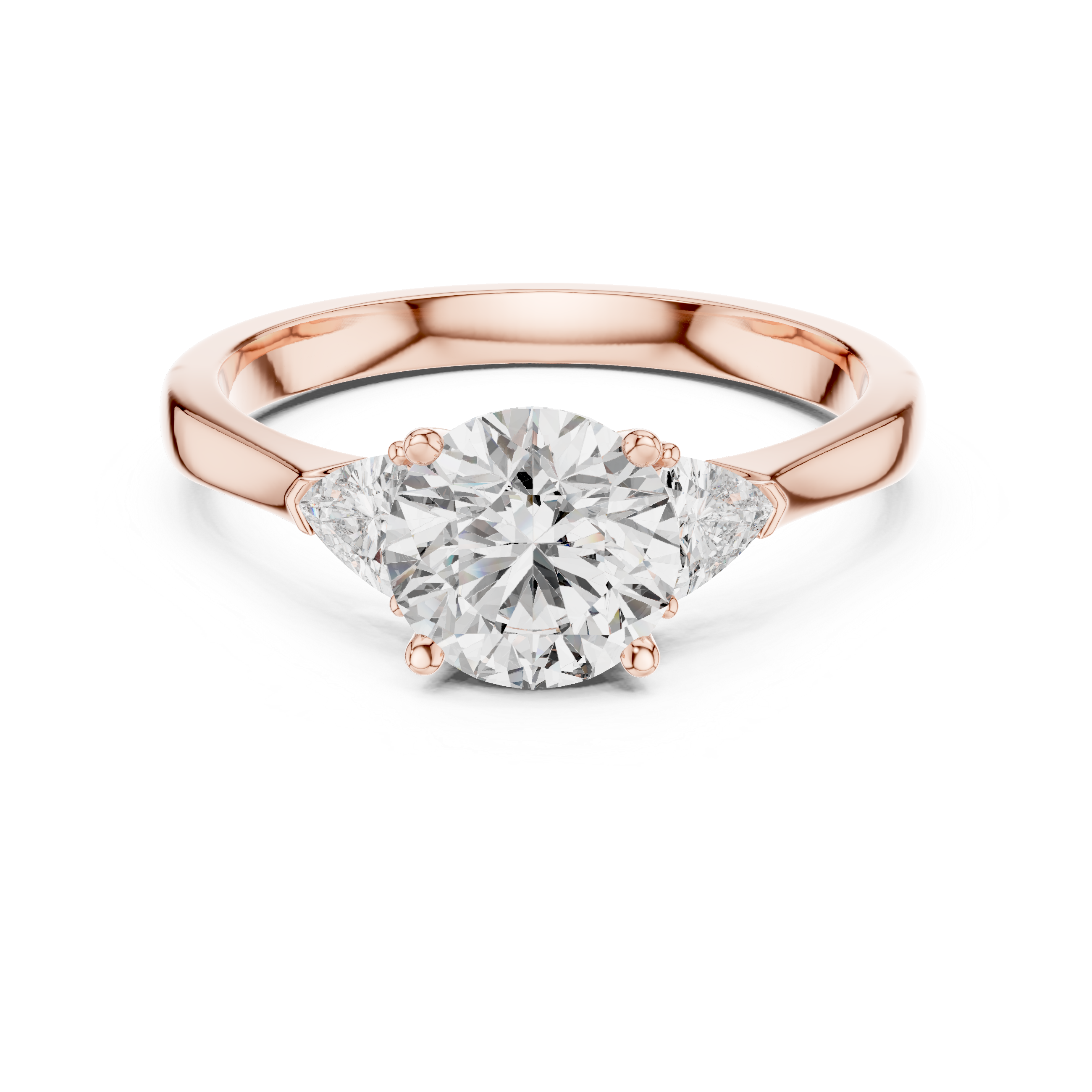 Round Cut Three Stone Engagement Ring with Trillion Side Diamonds