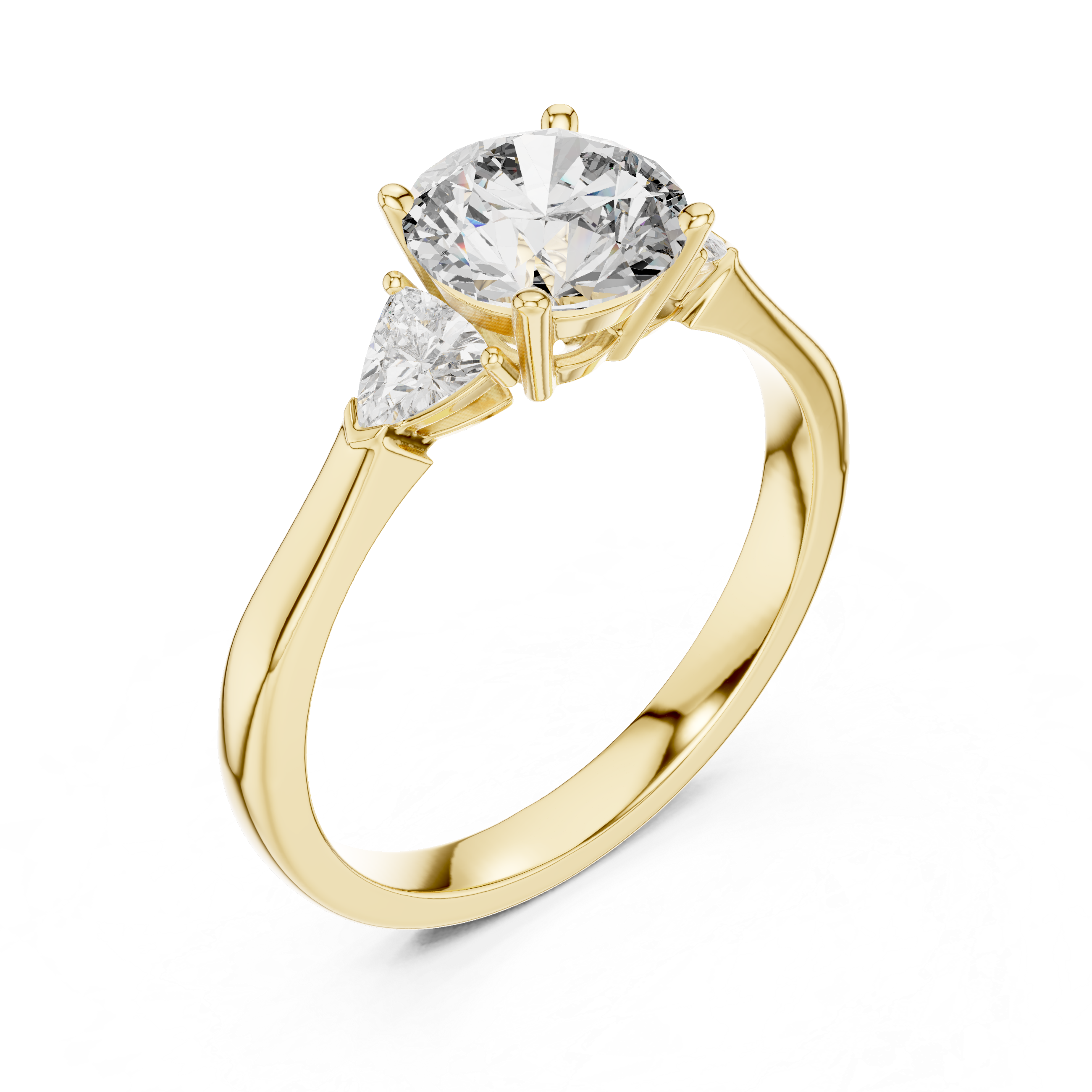Round Cut Three Stone Engagement Ring with Trillion Side Diamonds