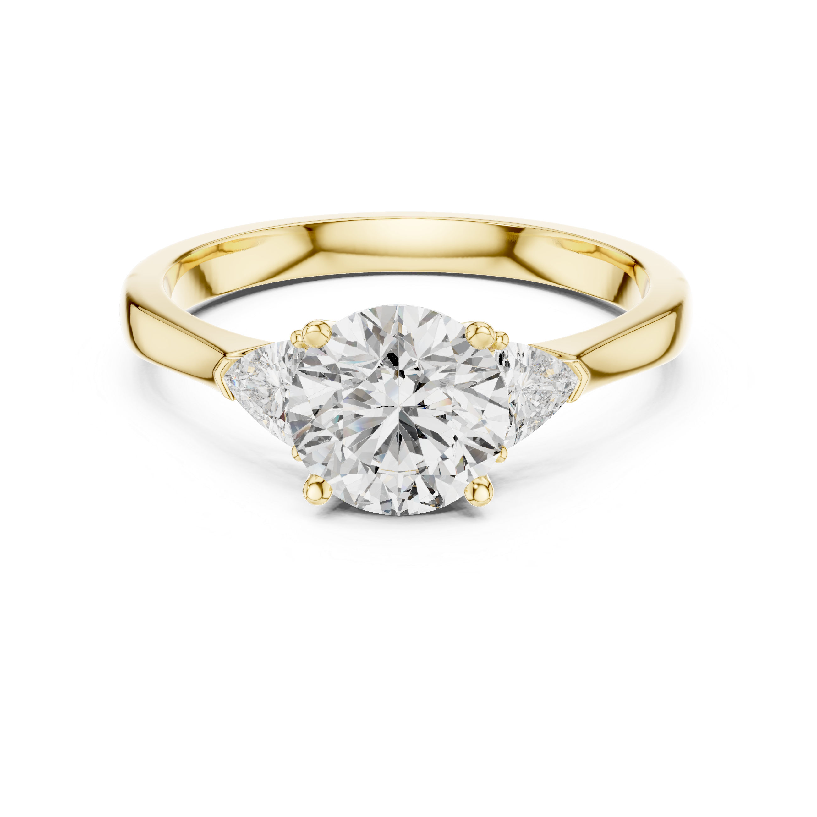 Round Cut Three Stone Engagement Ring with Trillion Side Diamonds