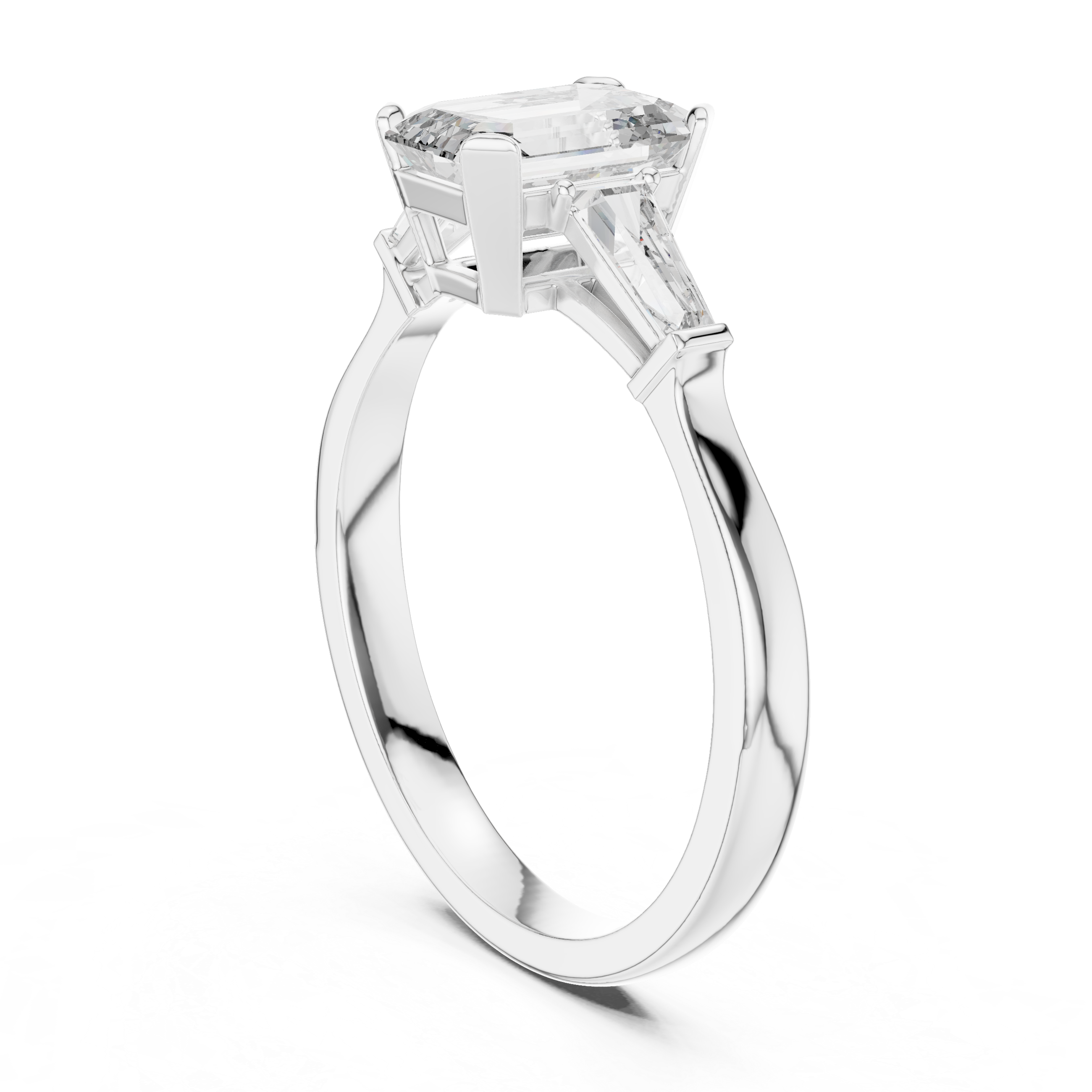 Emerald Cut Three Stone Engagement Ring with Baguette Side Diamonds