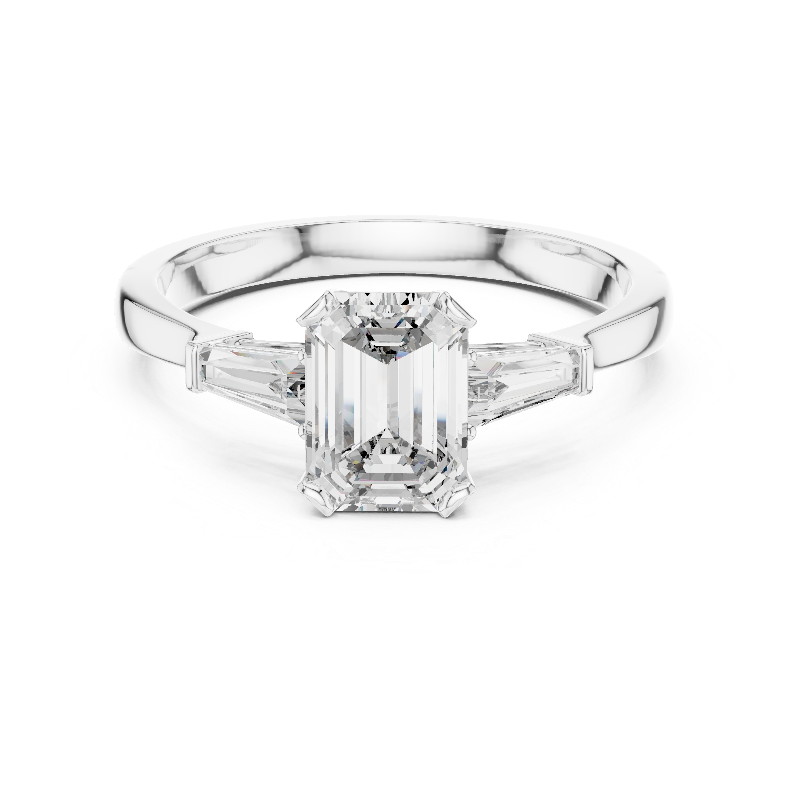 Emerald Cut Three Stone Engagement Ring with Baguette Side Diamonds