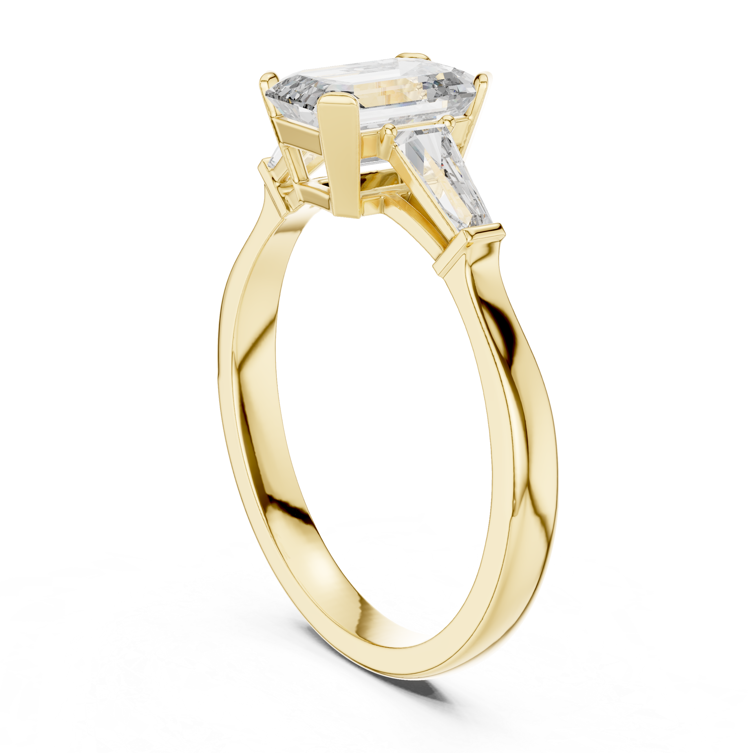 Emerald Cut Three Stone Engagement Ring with Baguette Side Diamonds