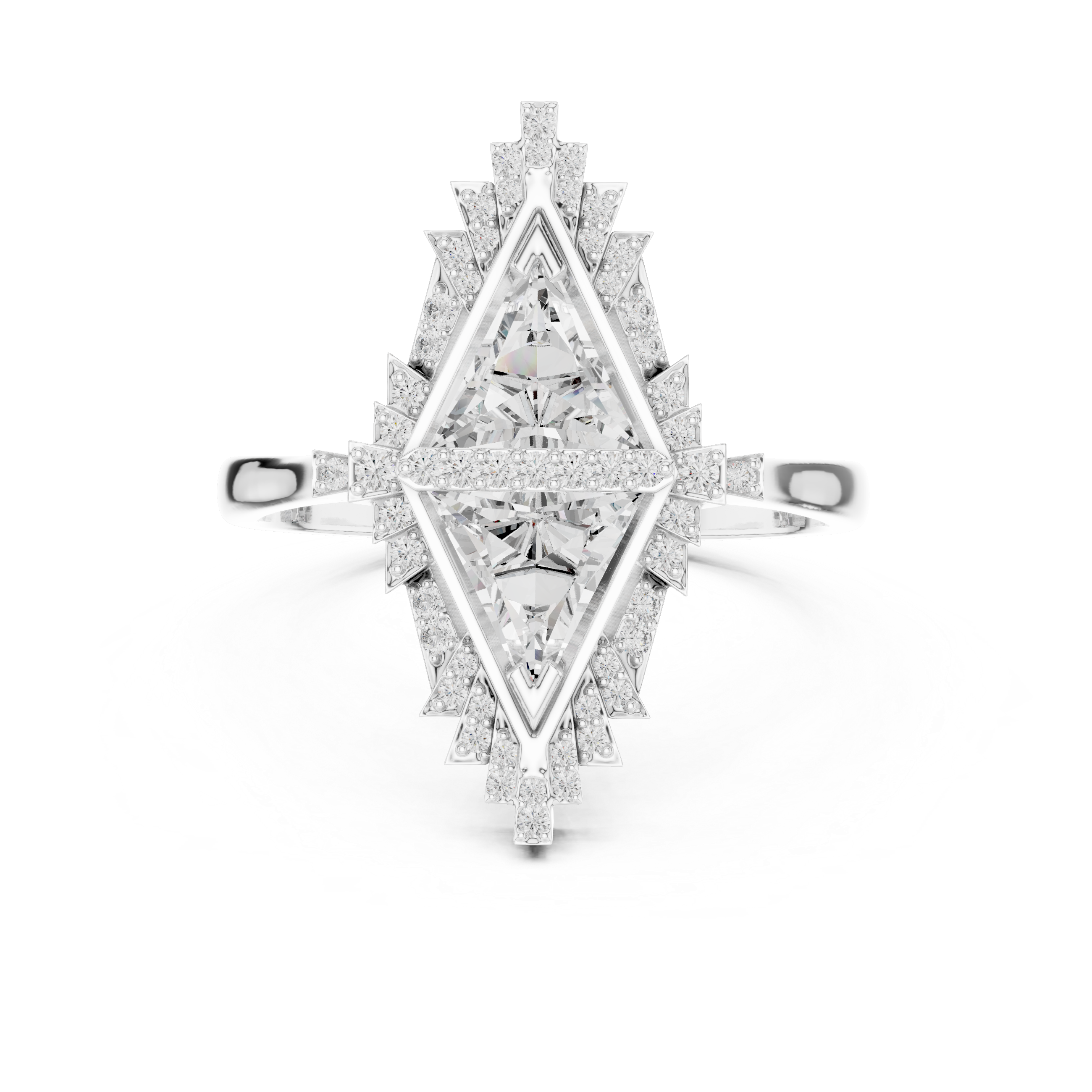 Art Deco Double Triangle Diamond Ring with Geometric Halo Design