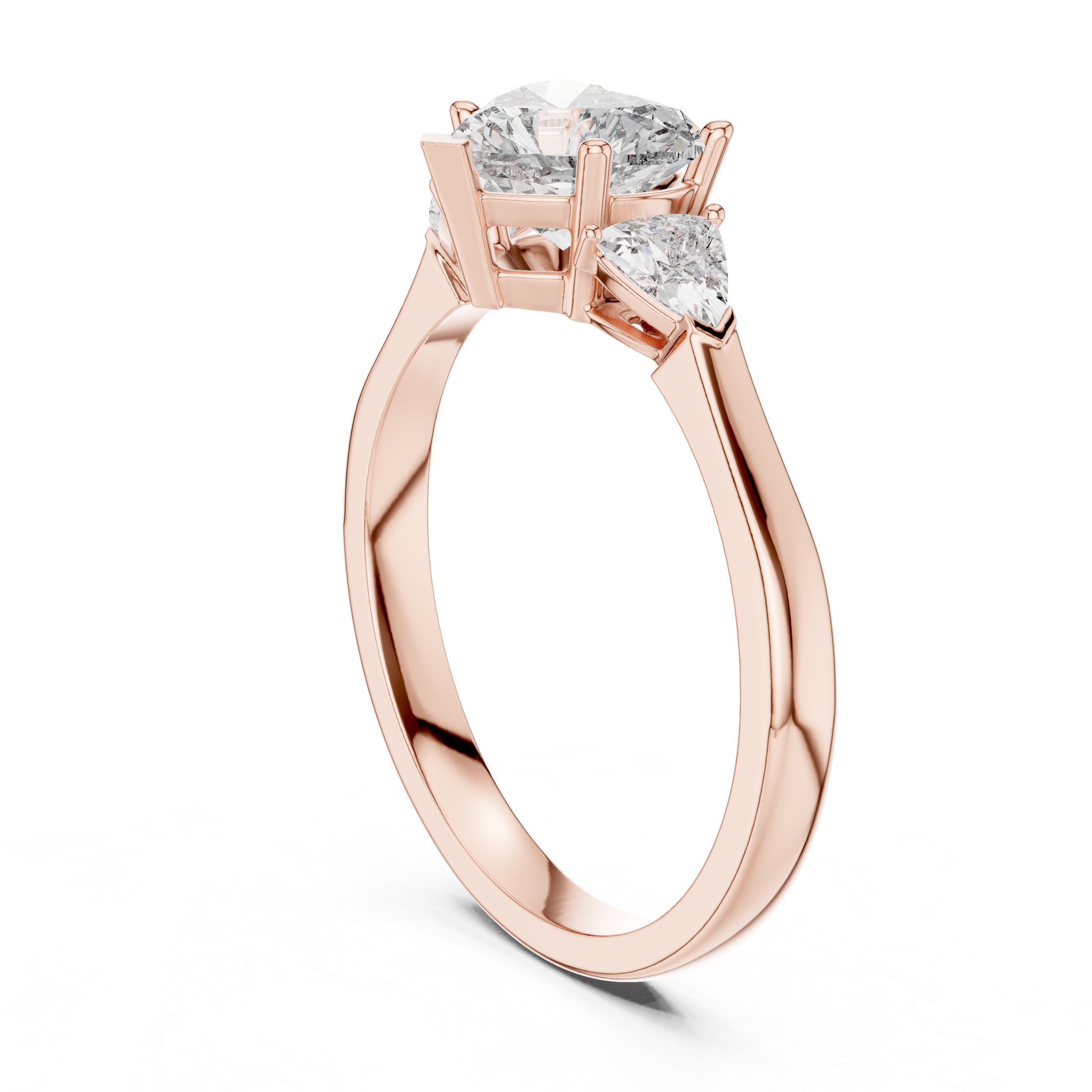 Heart Cut Three Stone Engagement Ring with Trillion Side Diamonds