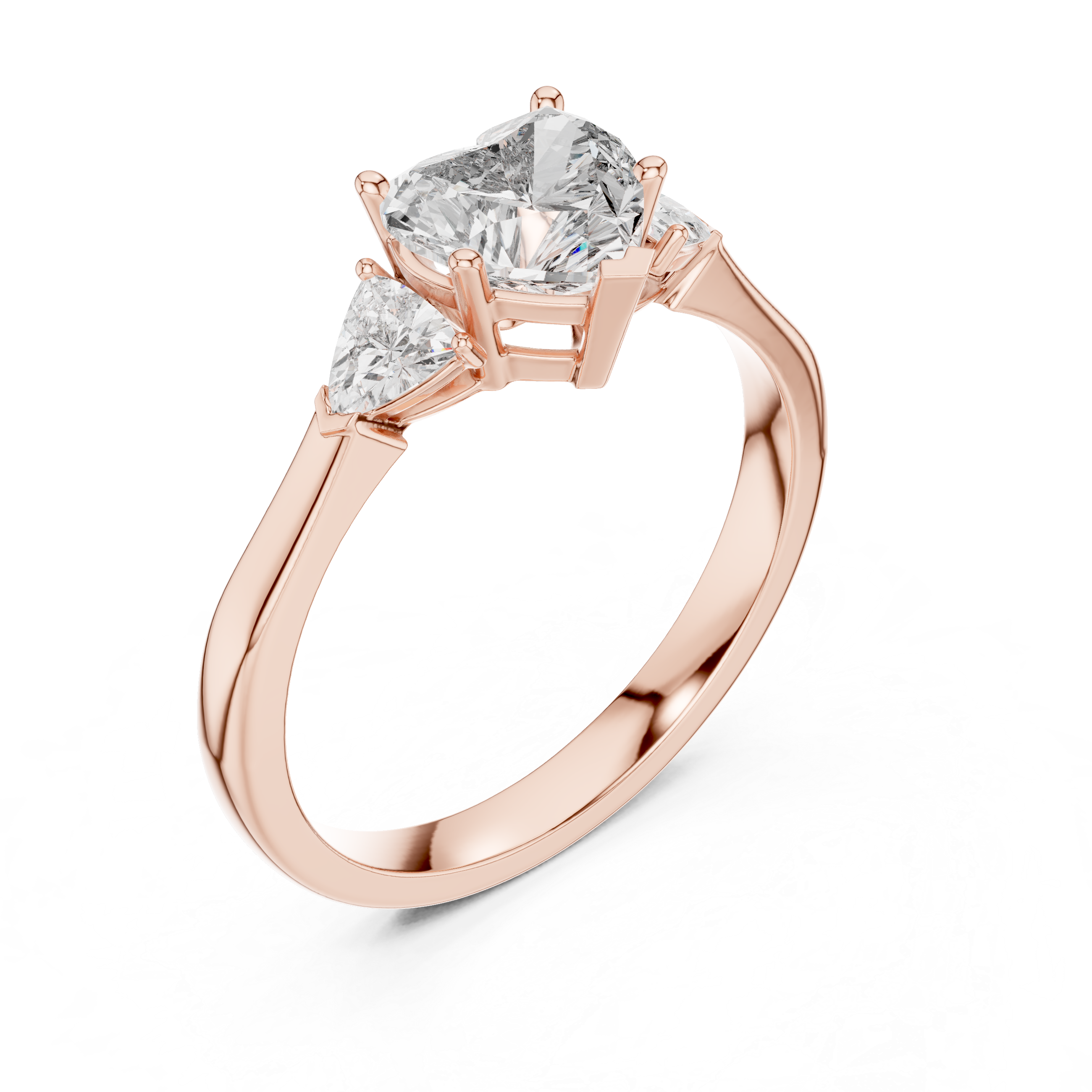 Heart Cut Three Stone Engagement Ring with Trillion Side Diamonds
