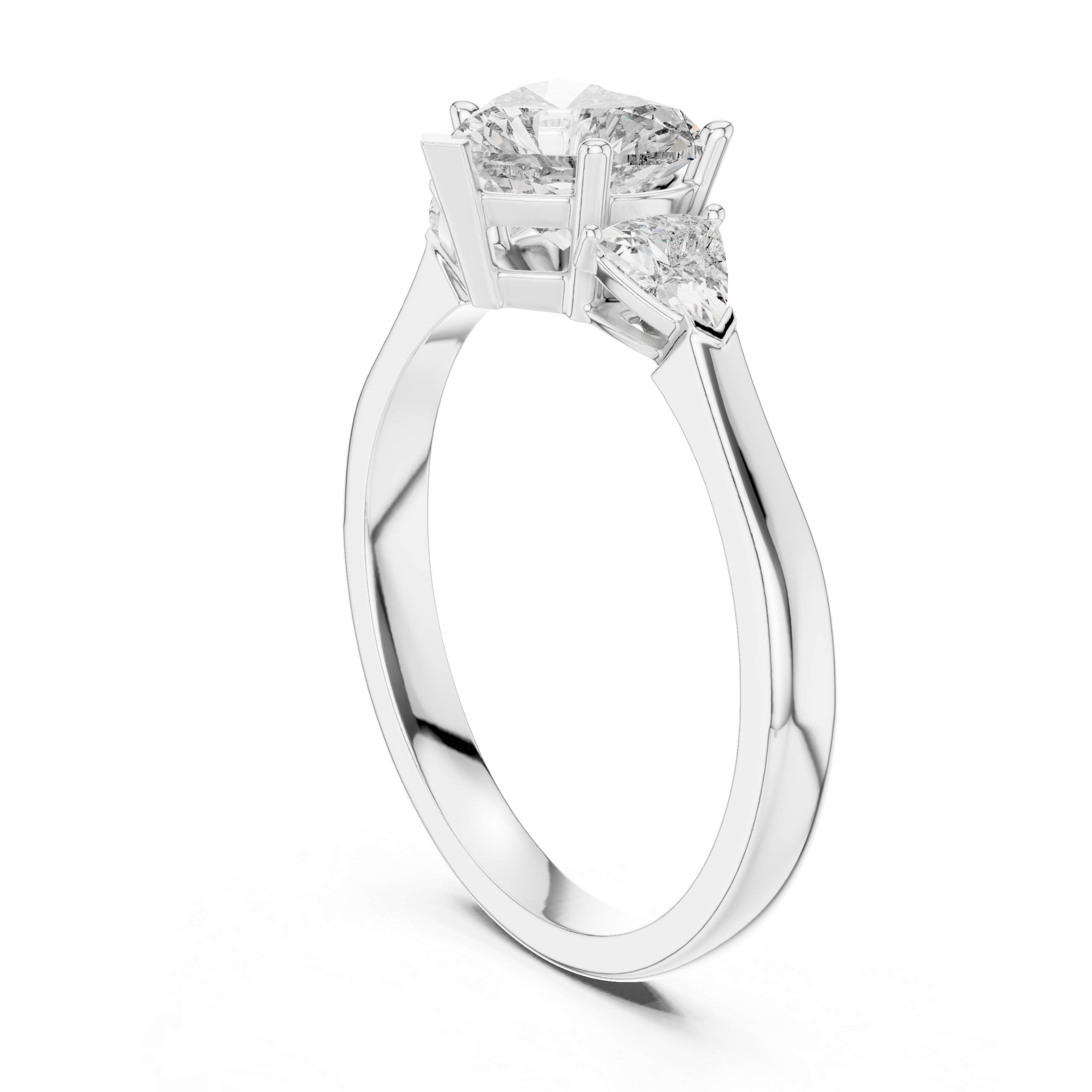 Heart Cut Three Stone Engagement Ring with Trillion Side Diamonds