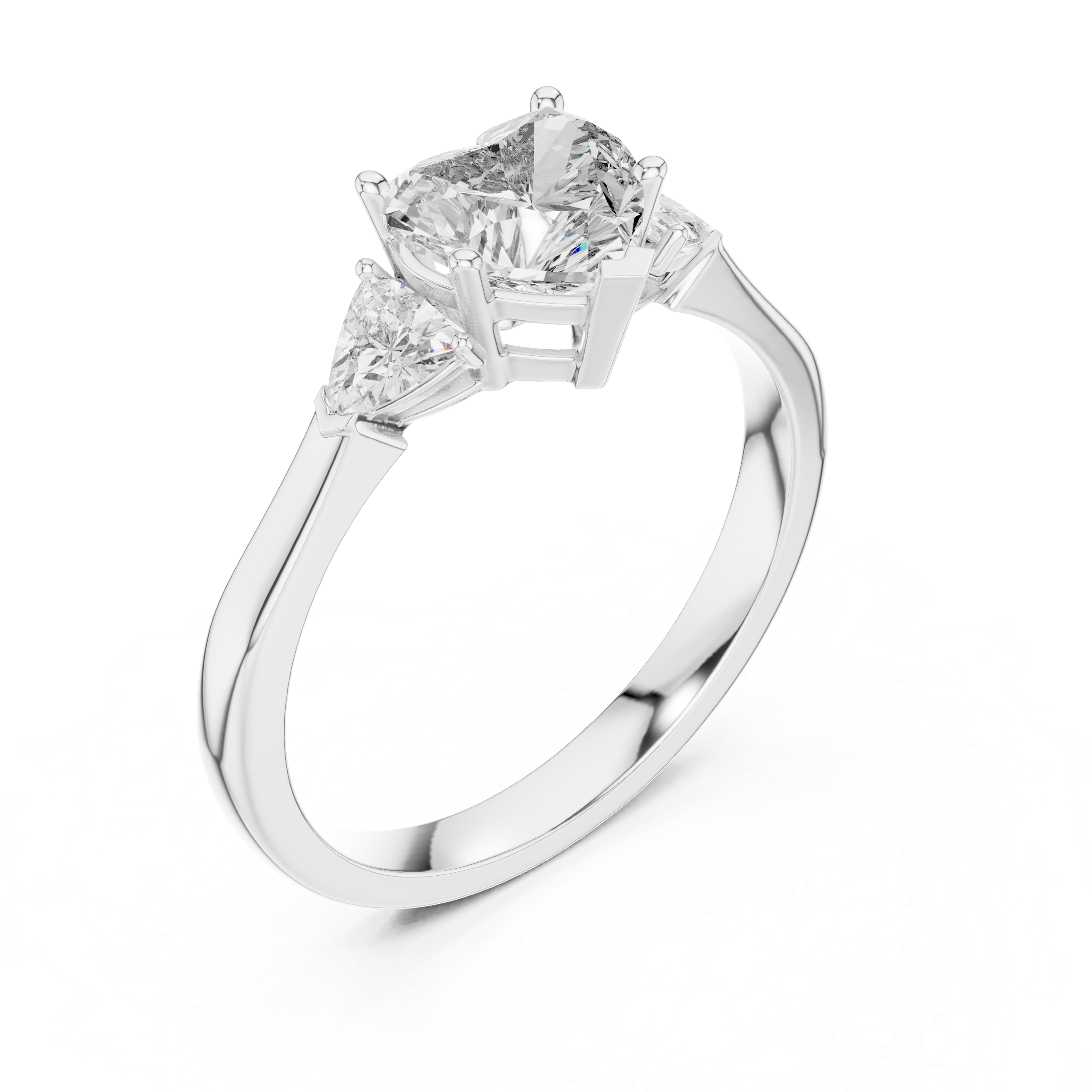Heart Cut Three Stone Engagement Ring with Trillion Side Diamonds