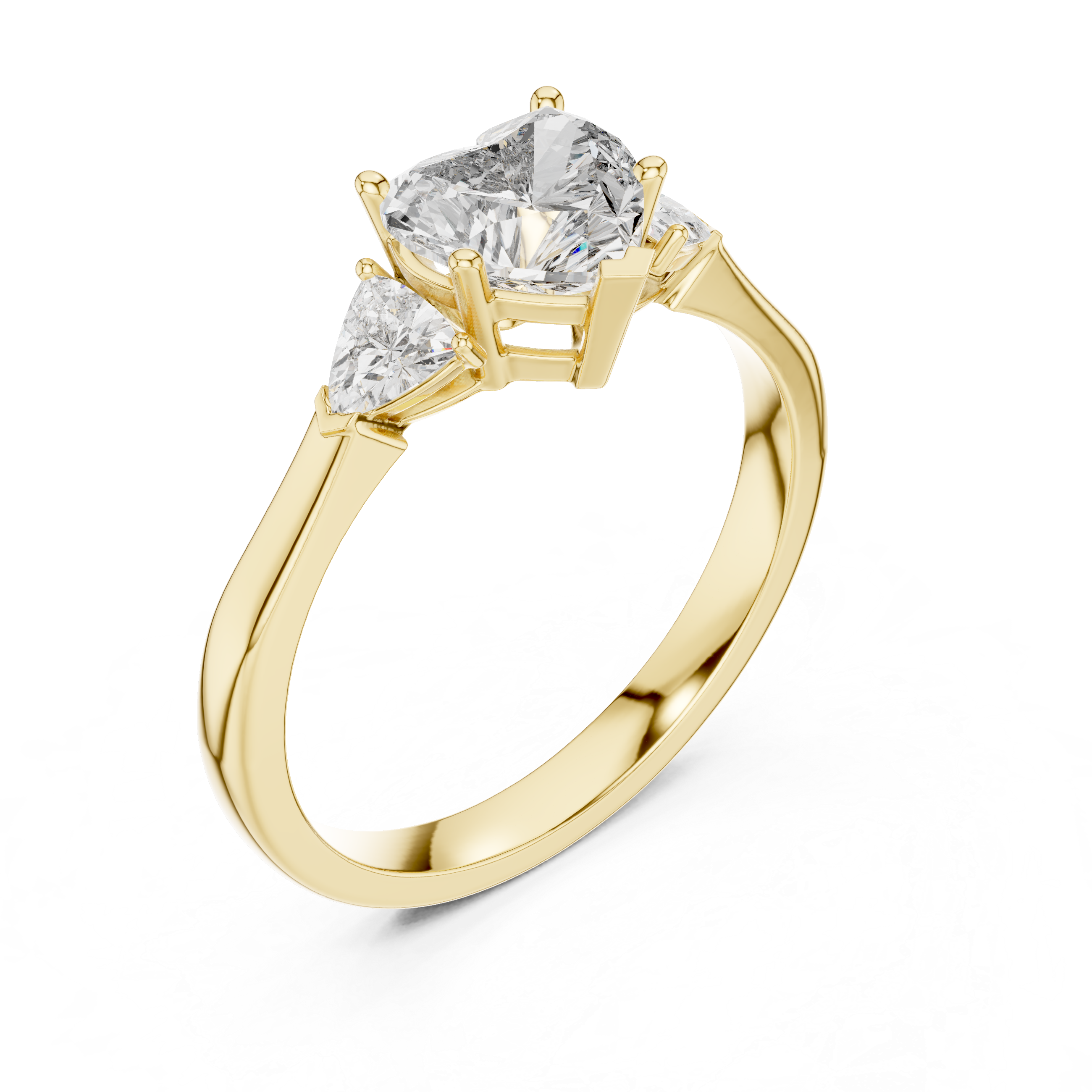 Heart Cut Three Stone Engagement Ring with Trillion Side Diamonds