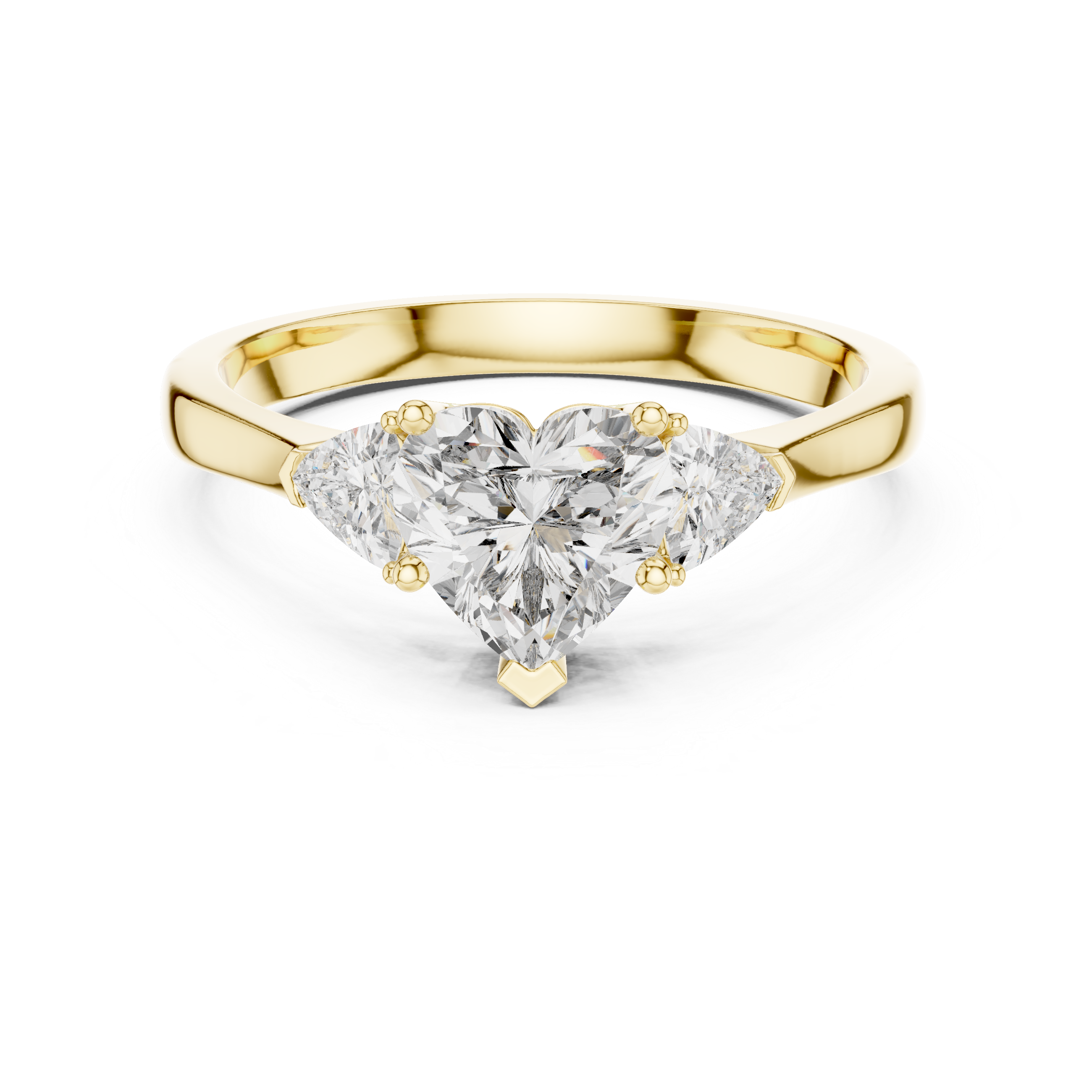 Heart Cut Three Stone Engagement Ring with Trillion Side Diamonds