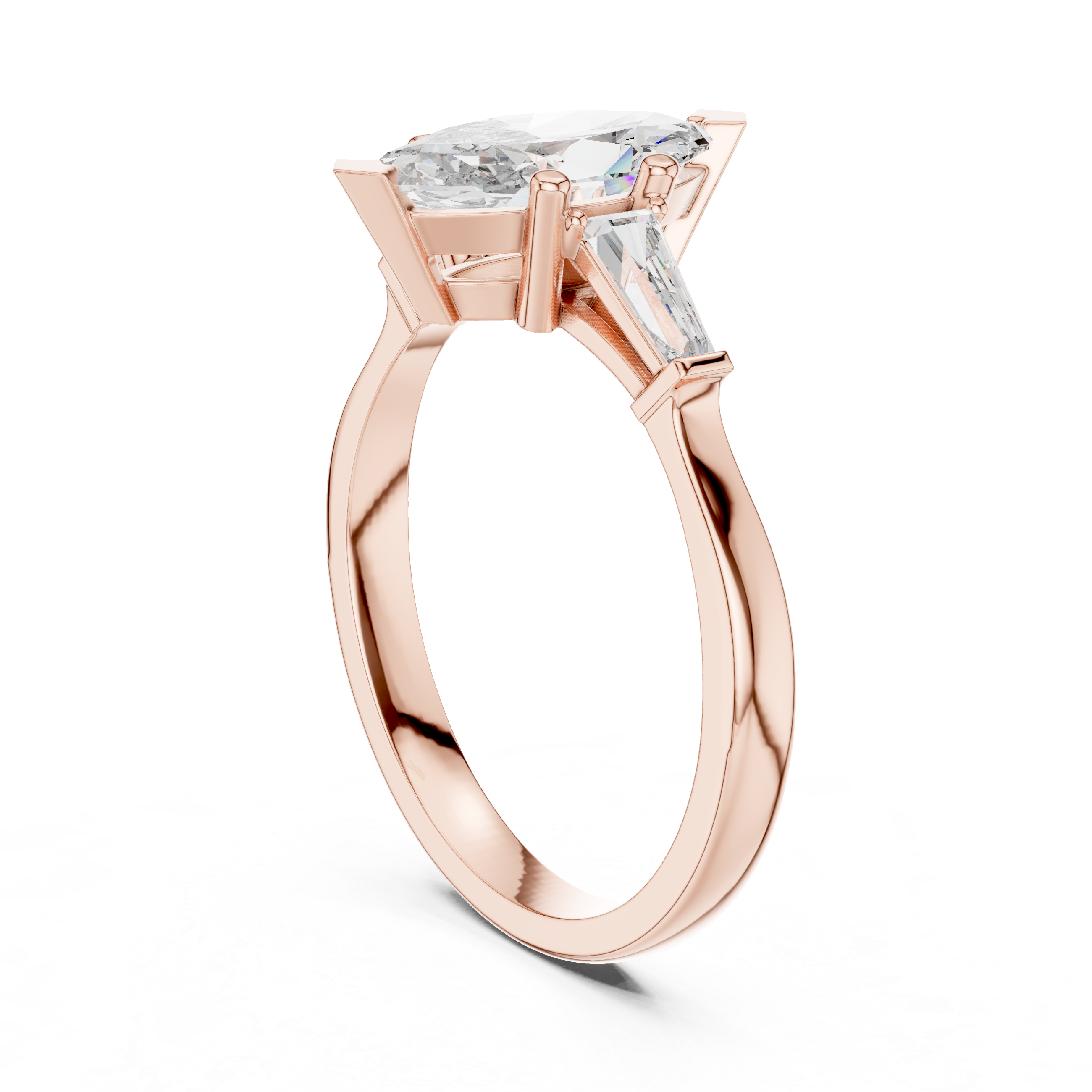 Marquise Cut Three Stone Engagement Ring with Custom Baguette Side Diamonds