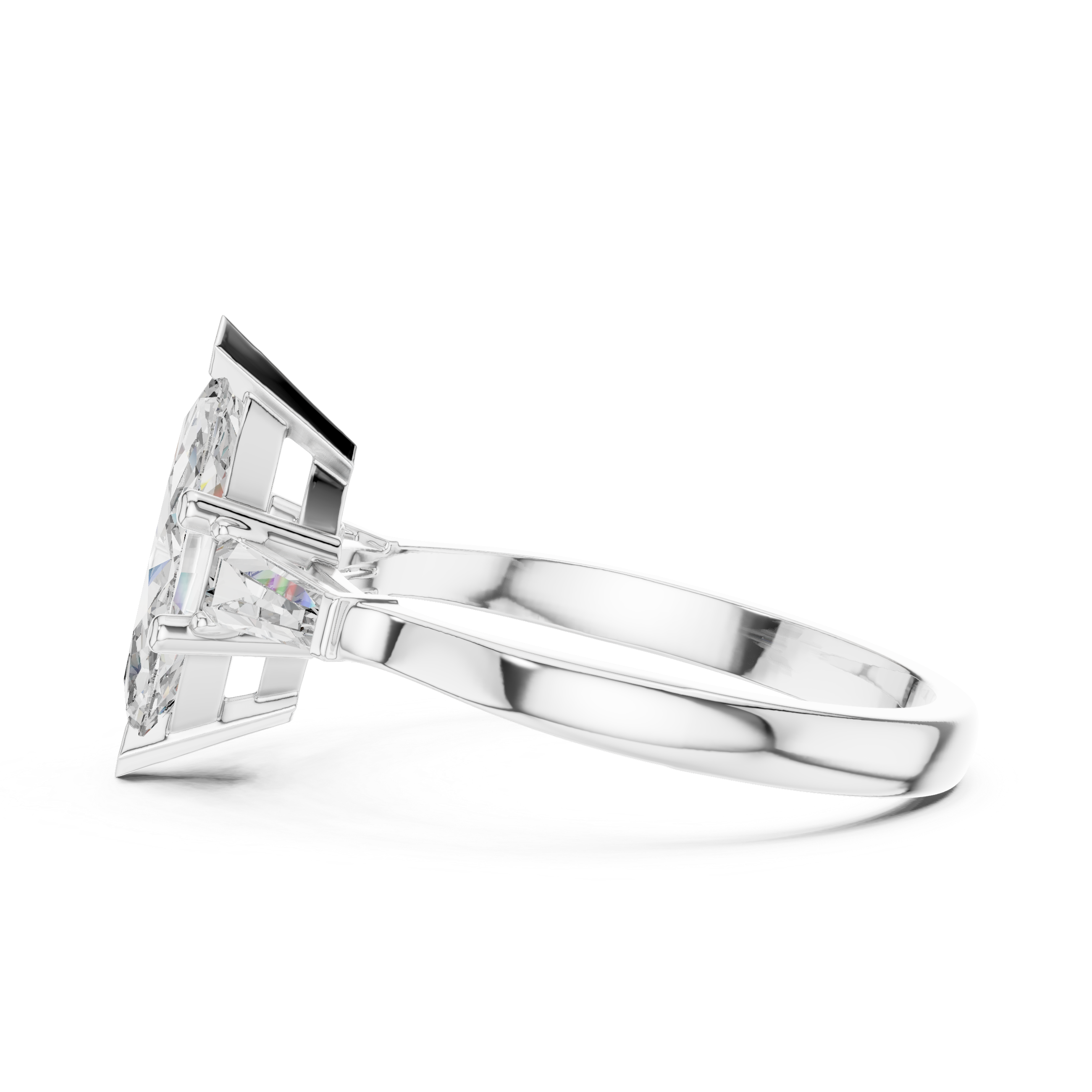 Marquise Cut Three Stone Engagement Ring with Custom Baguette Side Diamonds