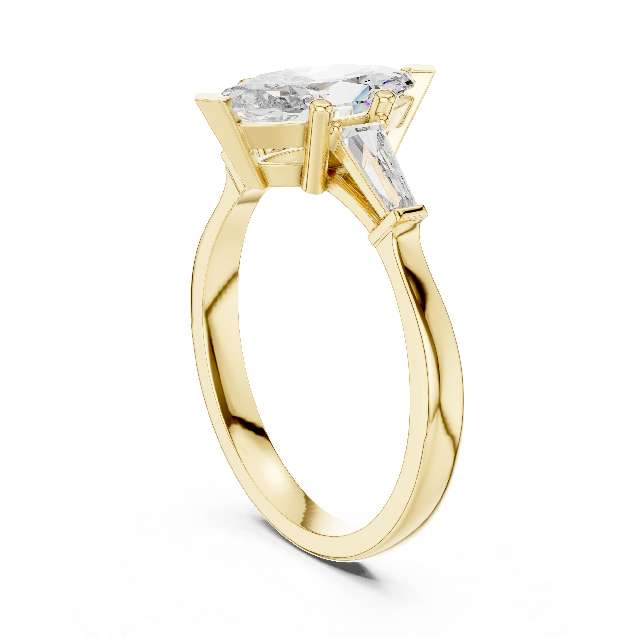 Marquise Cut Three Stone Engagement Ring with Custom Baguette Side Diamonds