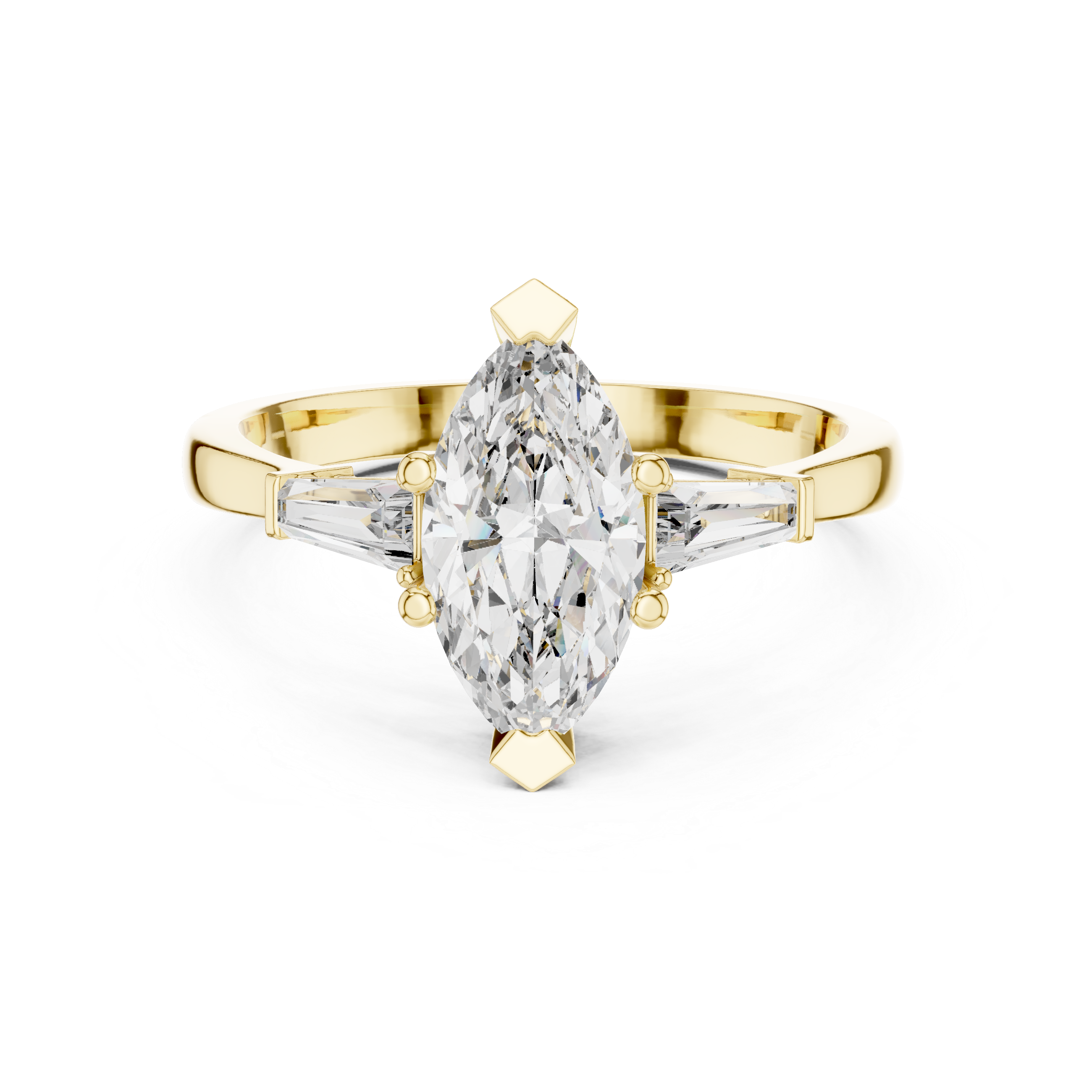 Marquise Cut Three Stone Engagement Ring with Custom Baguette Side Diamonds