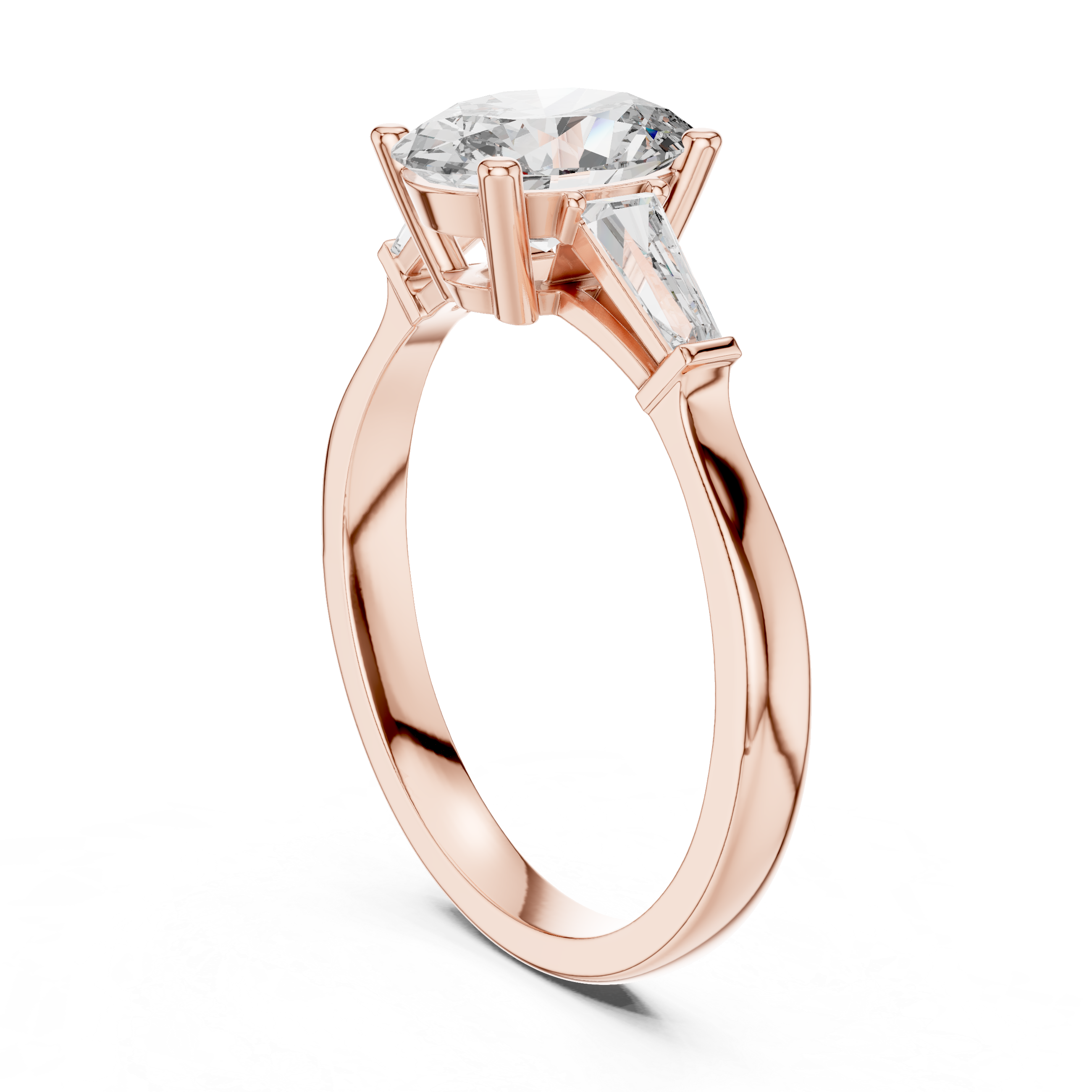 Oval Cut Three Stone Engagement Ring with Custom Baguette Side Diamonds