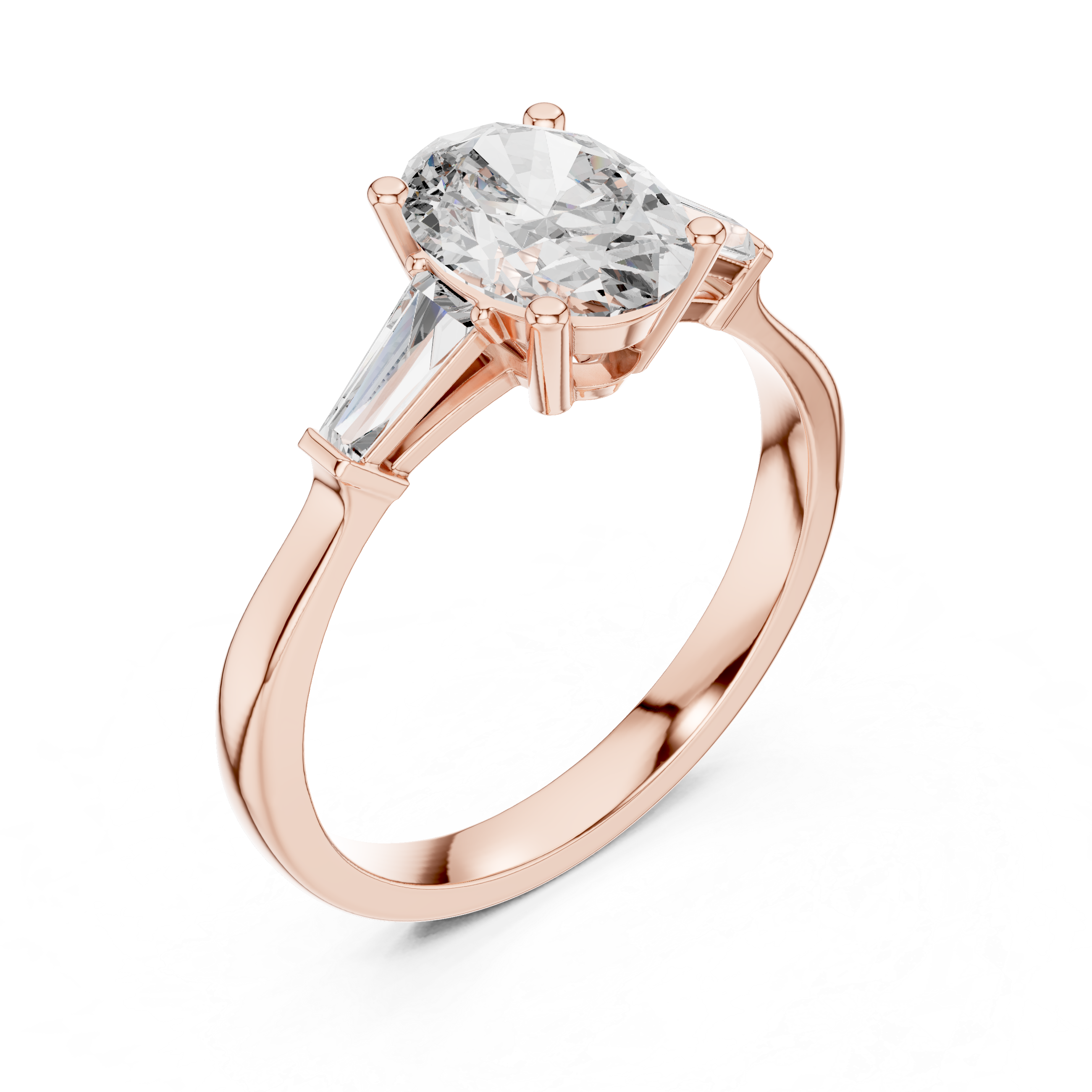 Oval Cut Three Stone Engagement Ring with Custom Baguette Side Diamonds