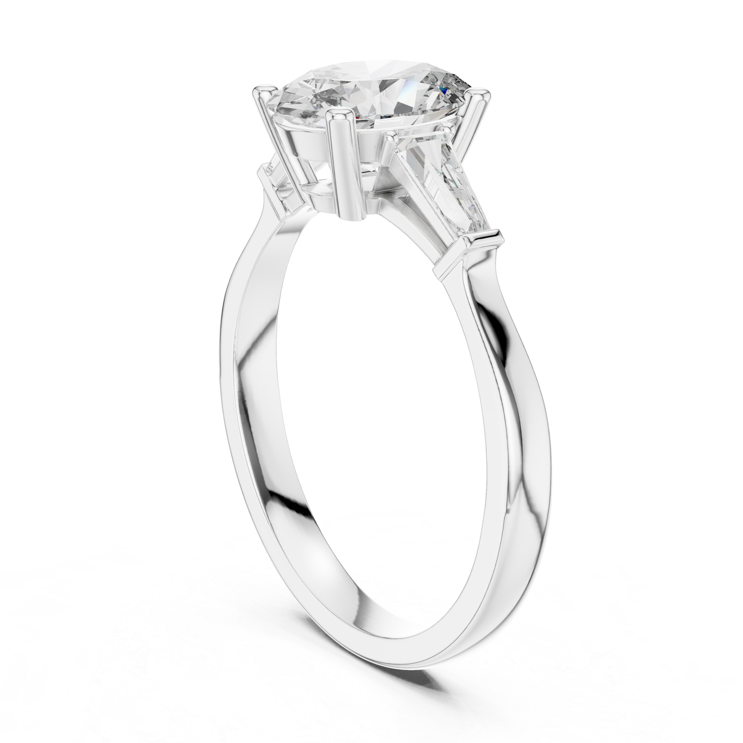 Oval Cut Three Stone Engagement Ring with Custom Baguette Side Diamonds