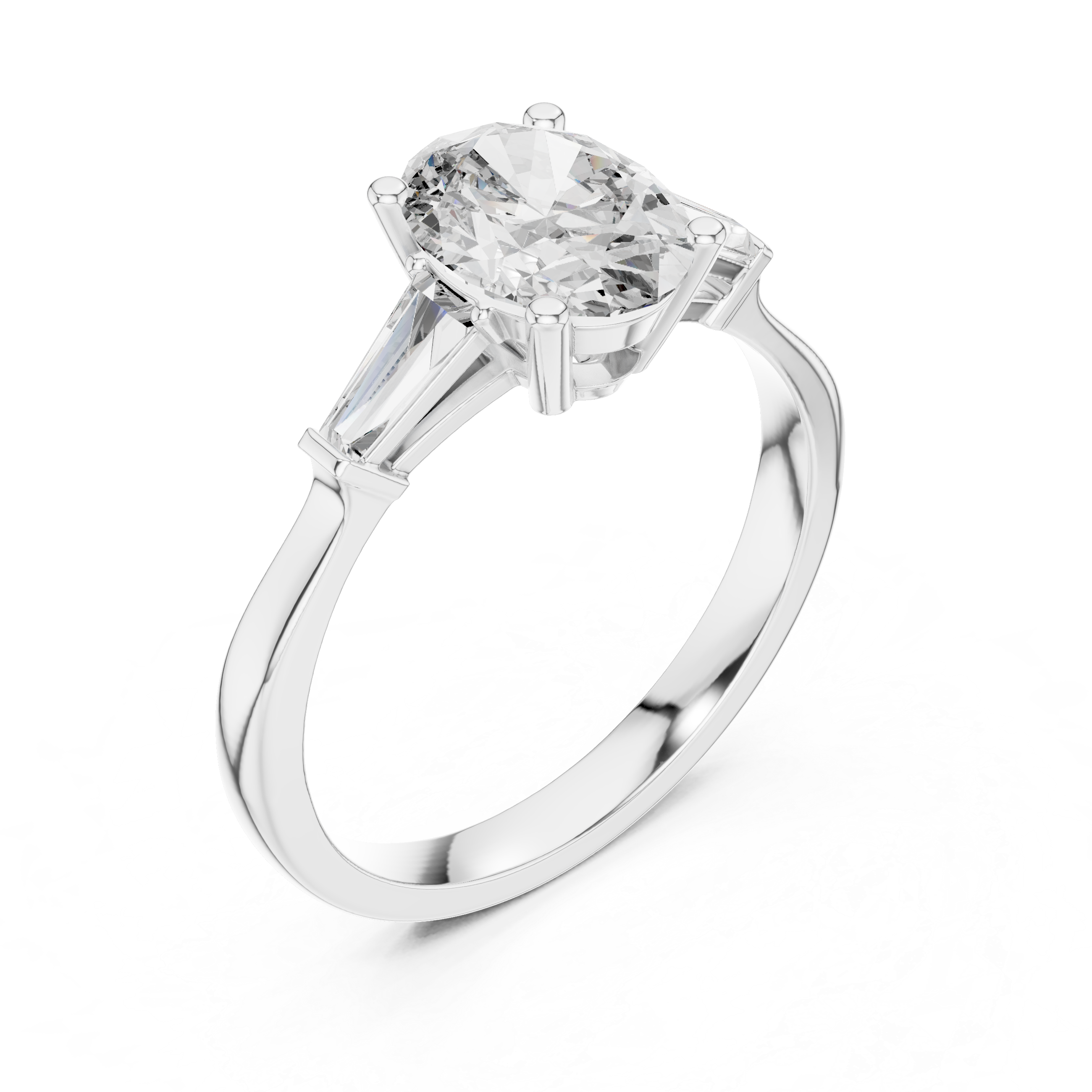 Oval Cut Three Stone Engagement Ring with Custom Baguette Side Diamonds