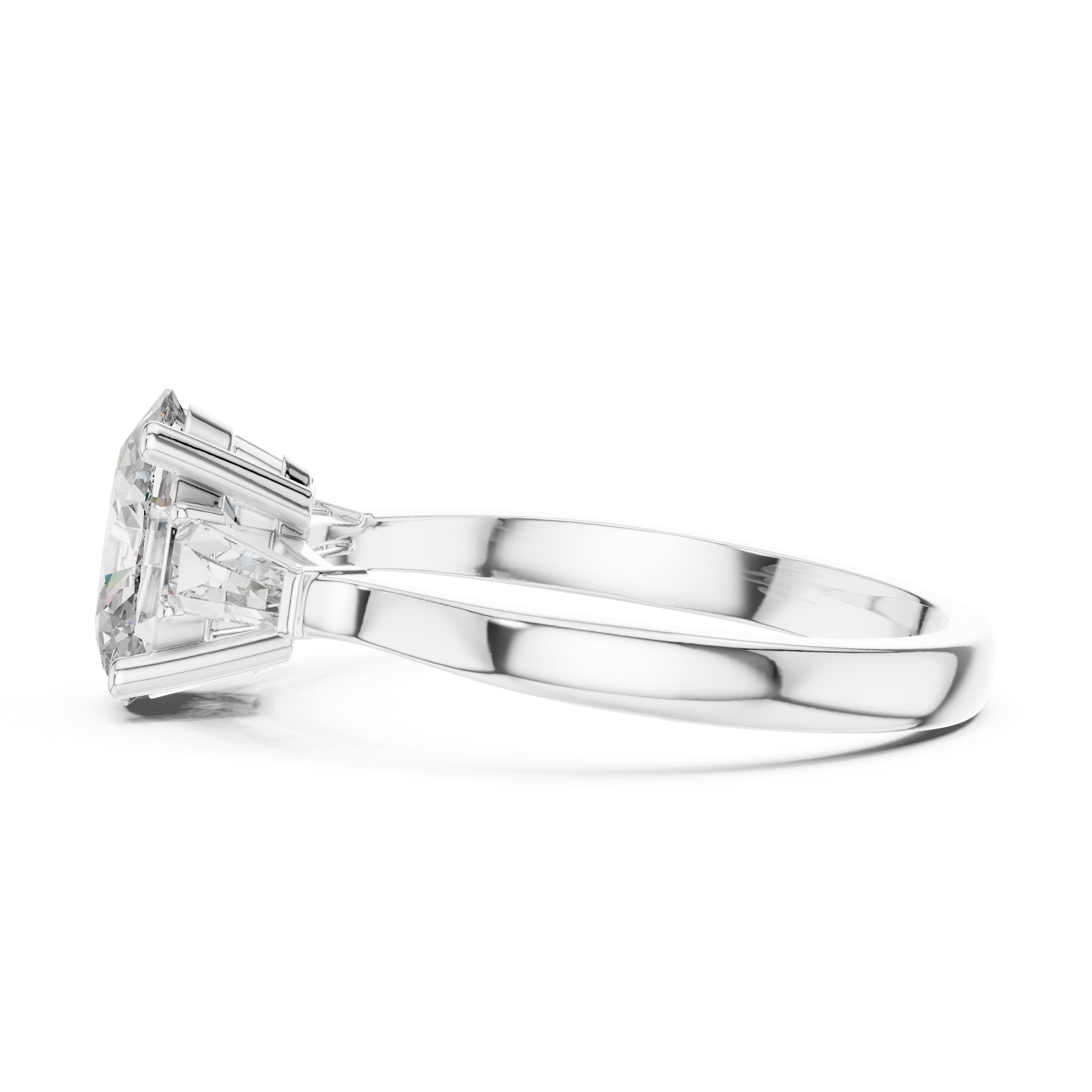Oval Cut Three Stone Engagement Ring with Custom Baguette Side Diamonds
