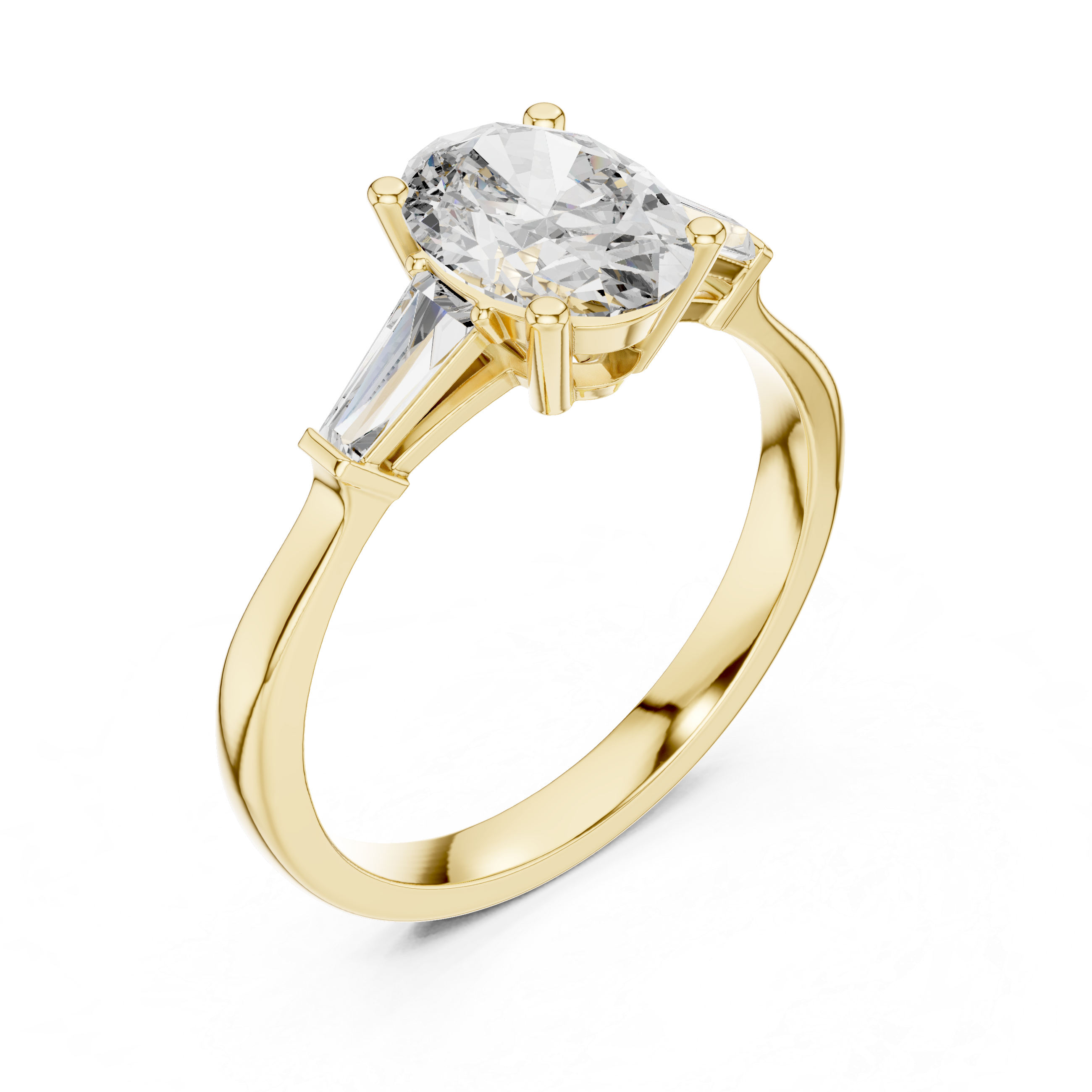 Oval Cut Three Stone Engagement Ring with Custom Baguette Side Diamonds