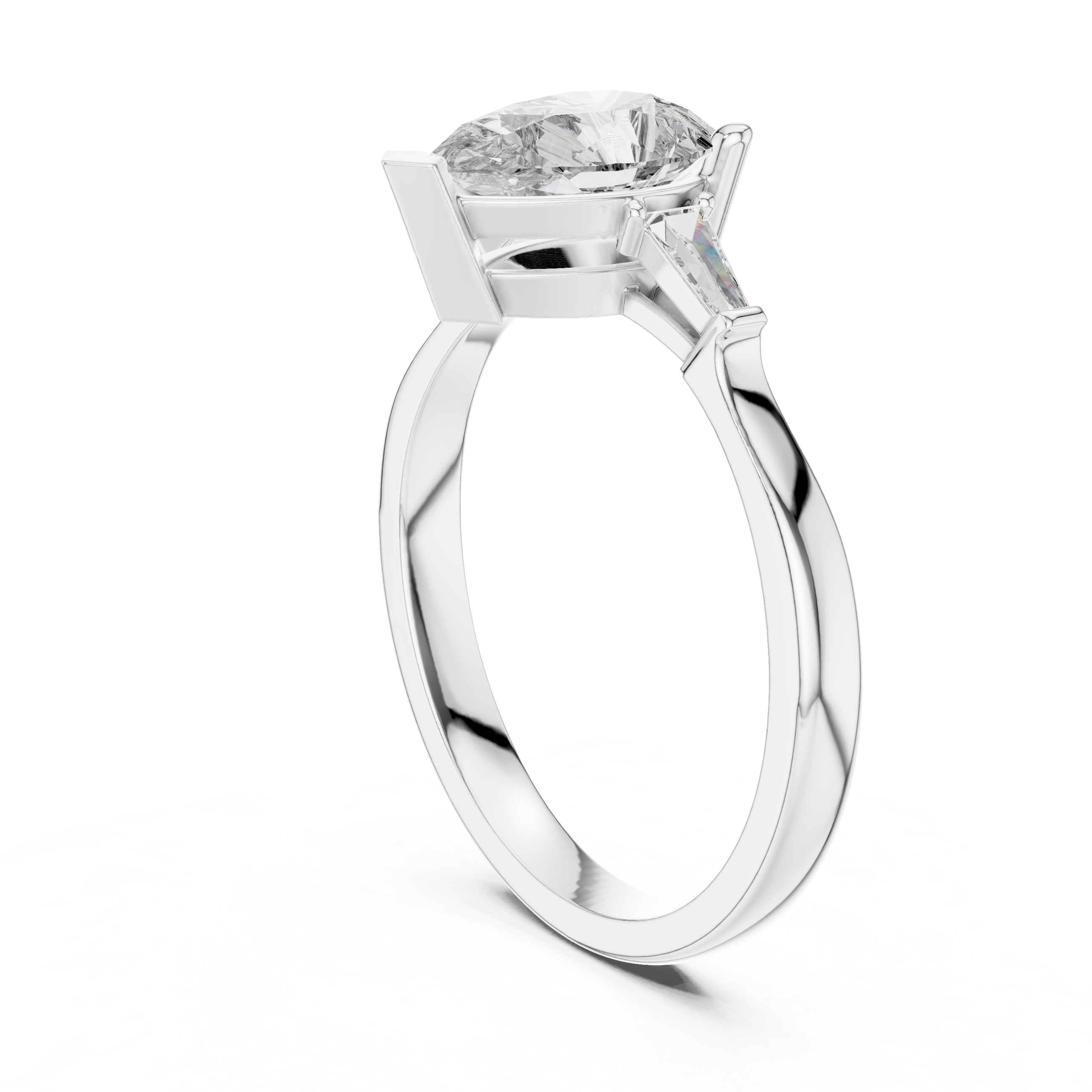 Pear Cut Three Stone Engagement Ring with Custom Baguette Side Diamonds