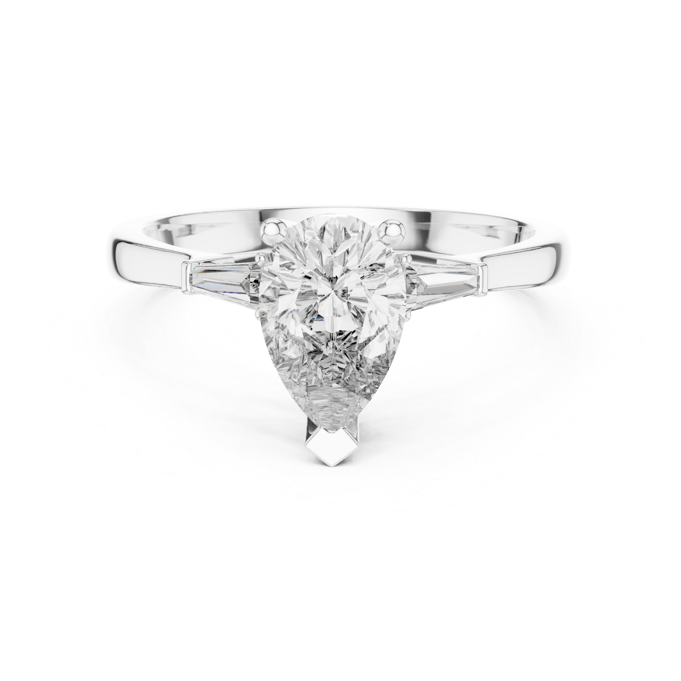 Pear Cut Three Stone Engagement Ring with Custom Baguette Side Diamonds