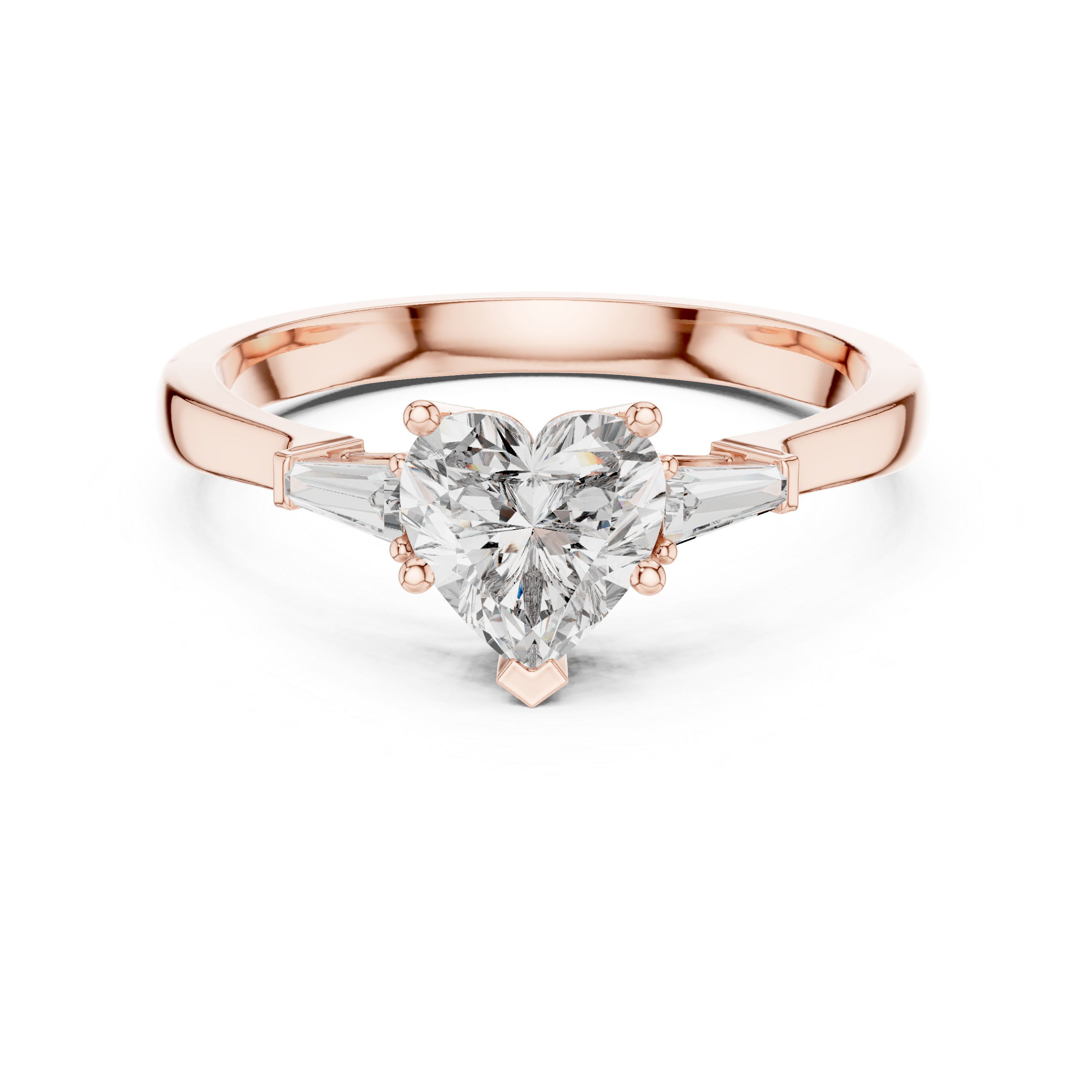 Heart Cut Three Stone Engagement Ring with Tapered Baguette Side Diamonds