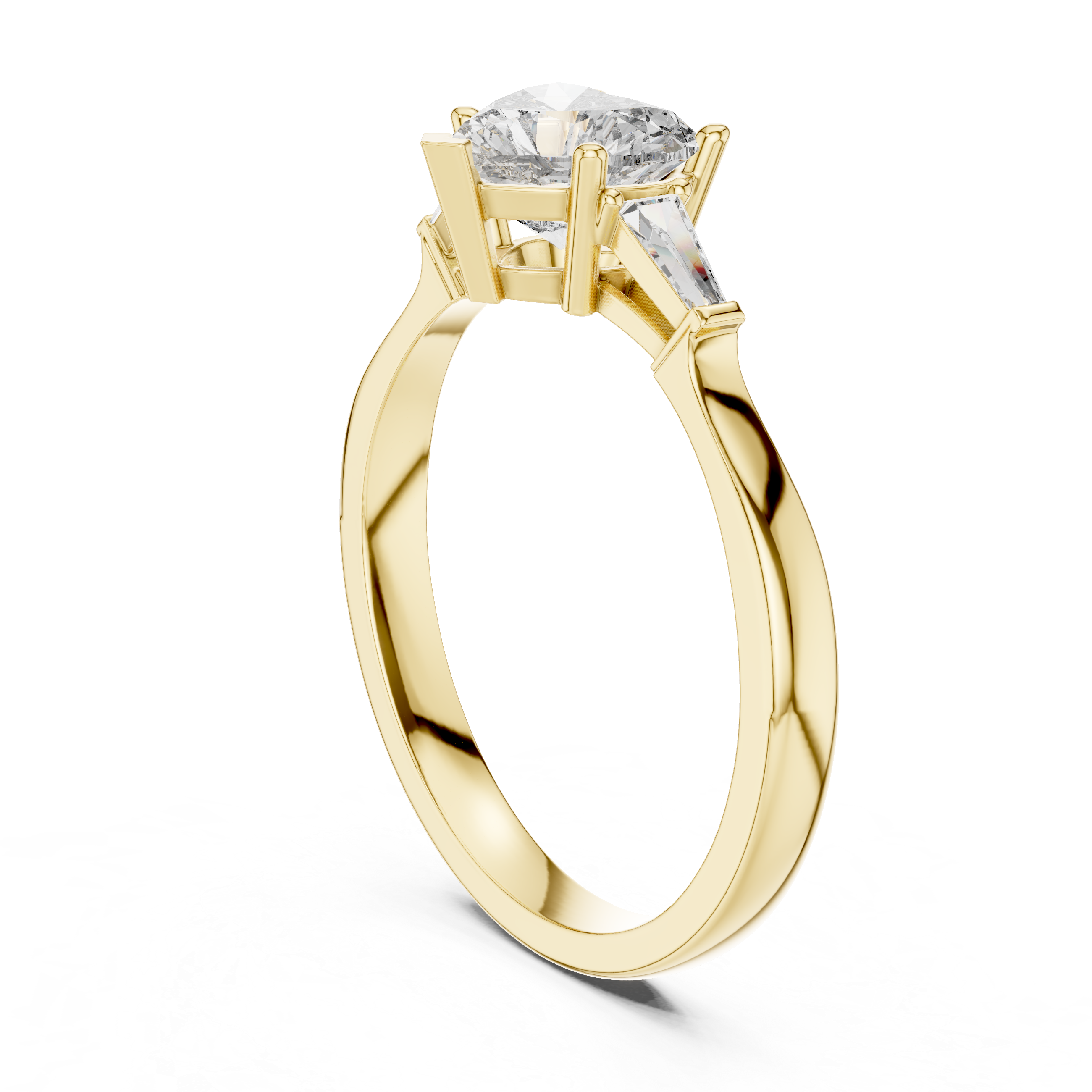 Heart Cut Three Stone Engagement Ring with Tapered Baguette Side Diamonds