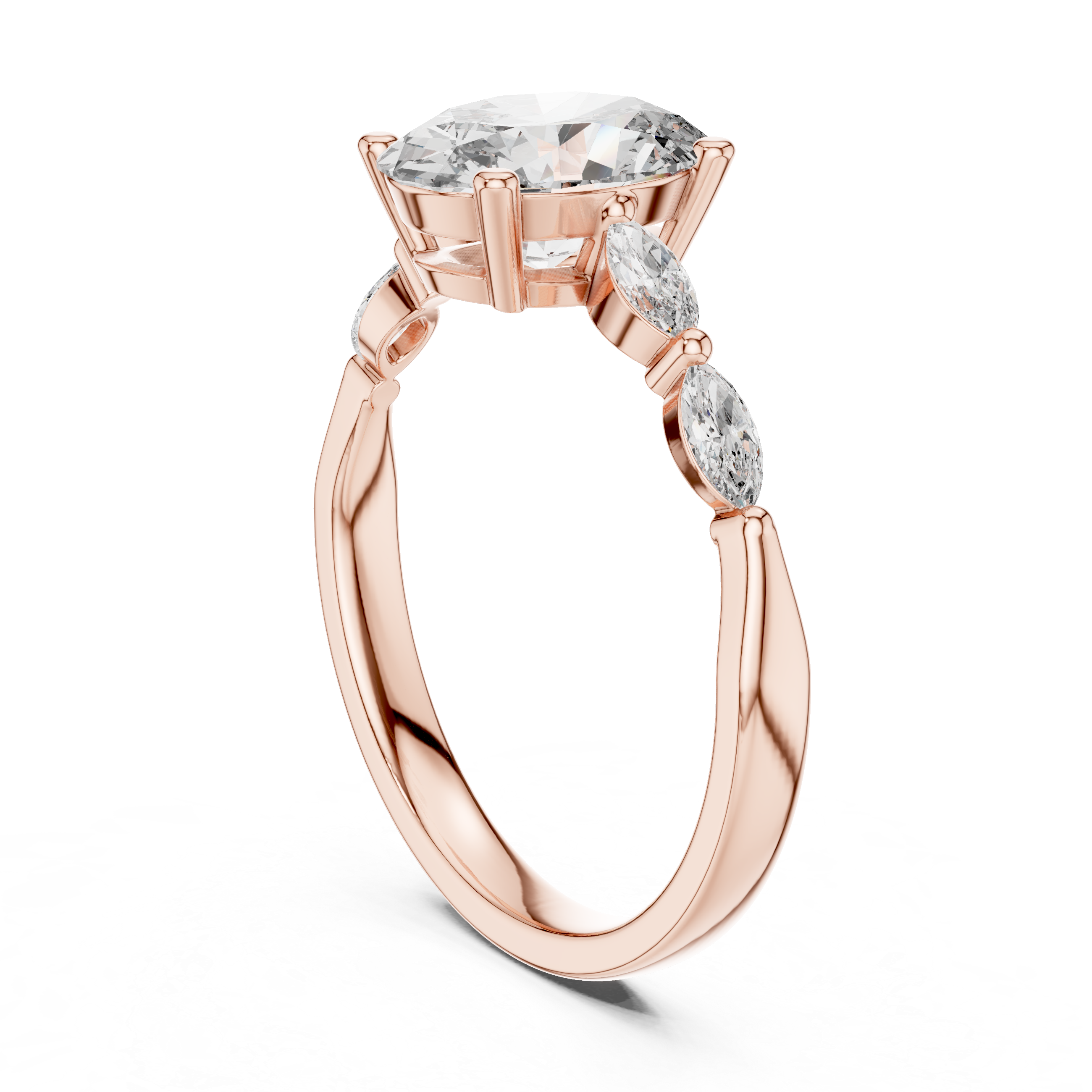 Oval Cut Engagement Ring with Marquise Diamond Accent Band