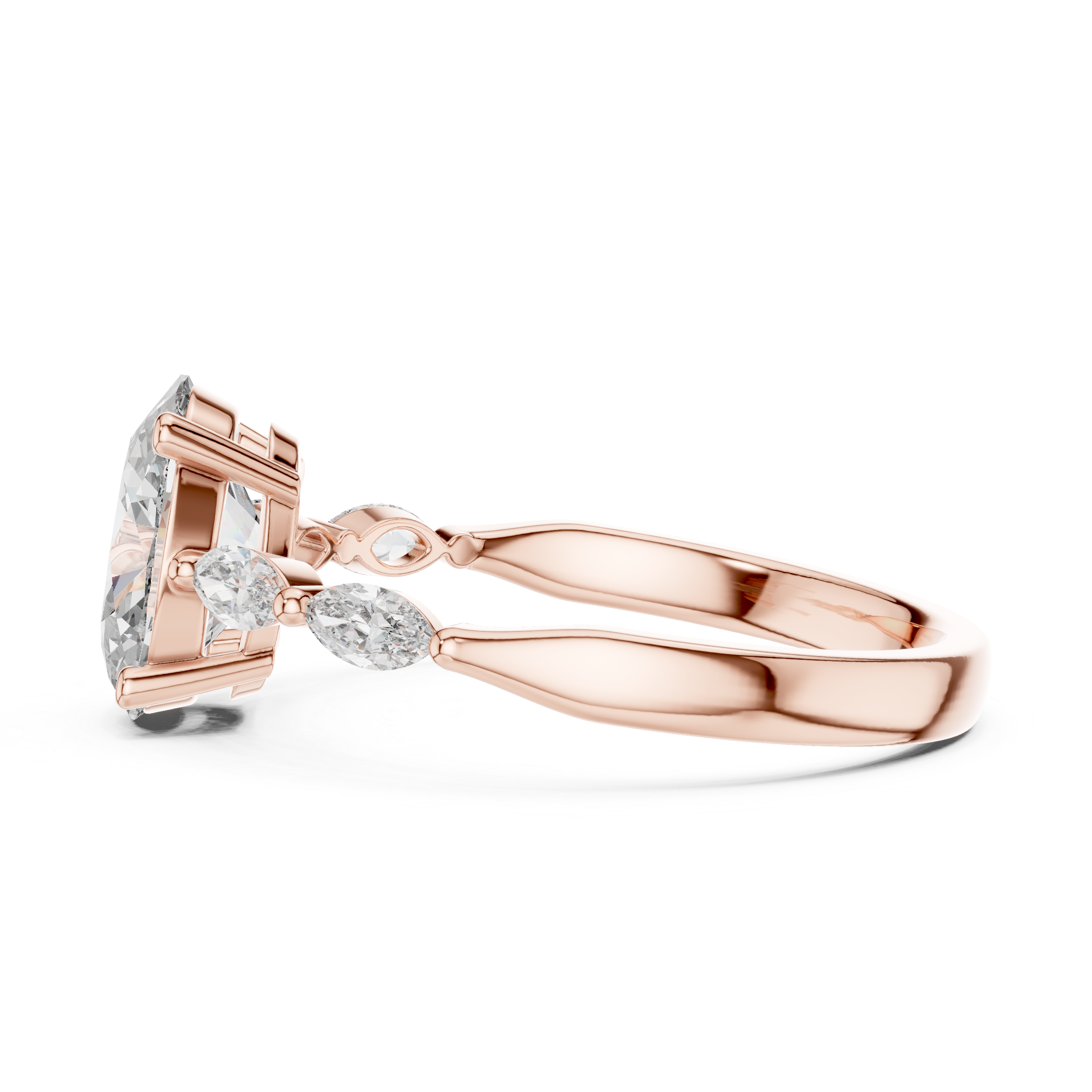 Oval Cut Engagement Ring with Marquise Diamond Accent Band