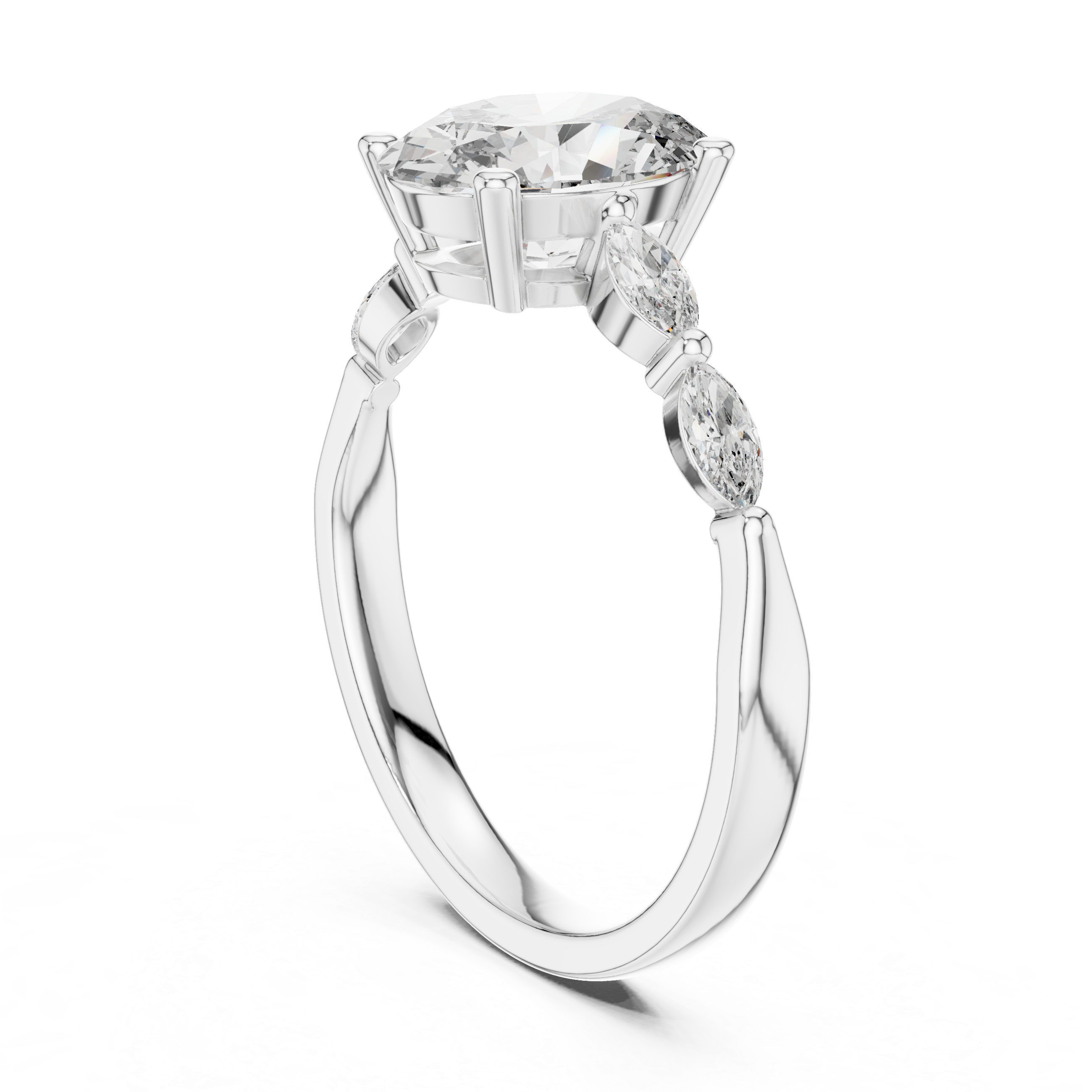 Oval Cut Engagement Ring with Marquise Diamond Accent Band