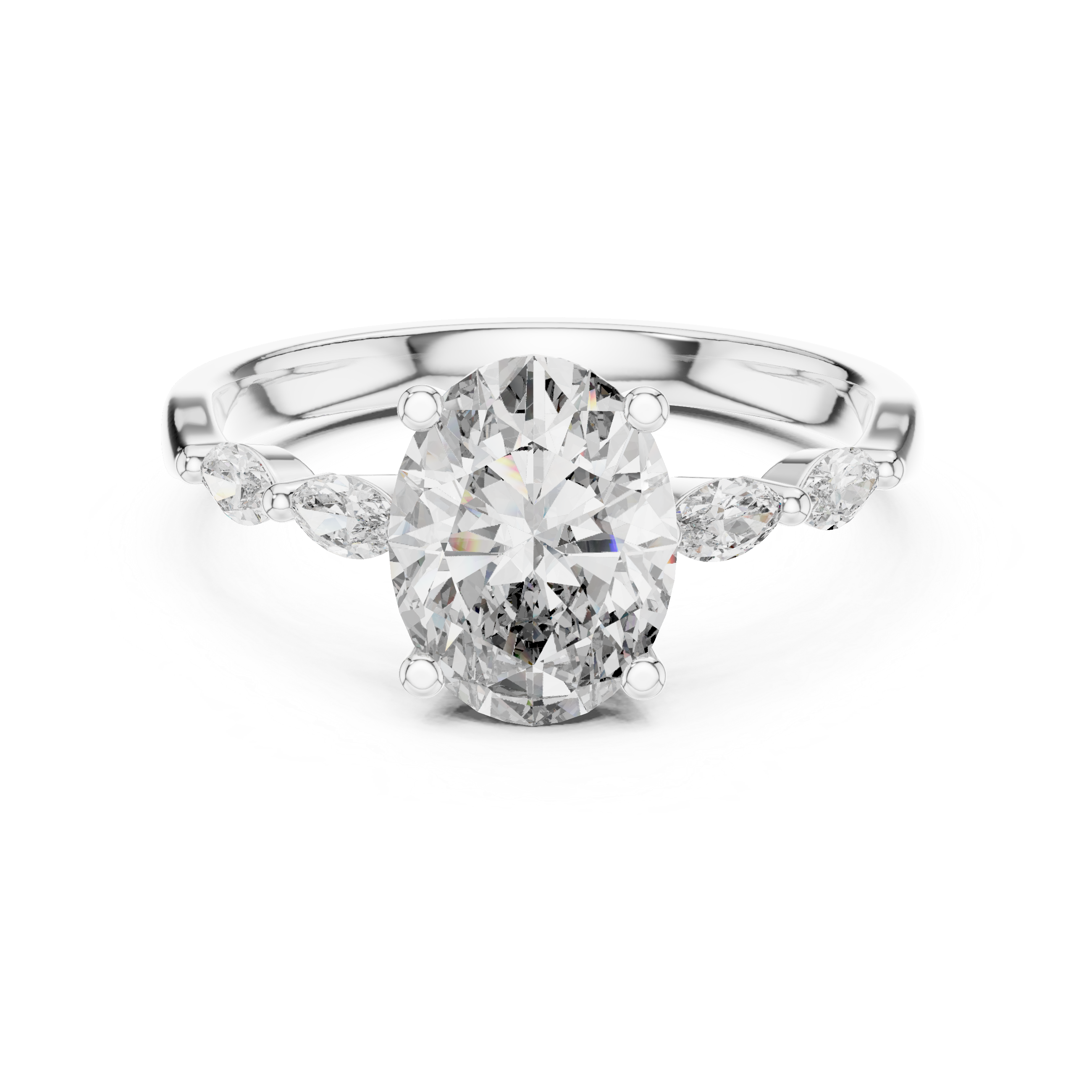 Oval Cut Engagement Ring with Marquise Diamond Accent Band