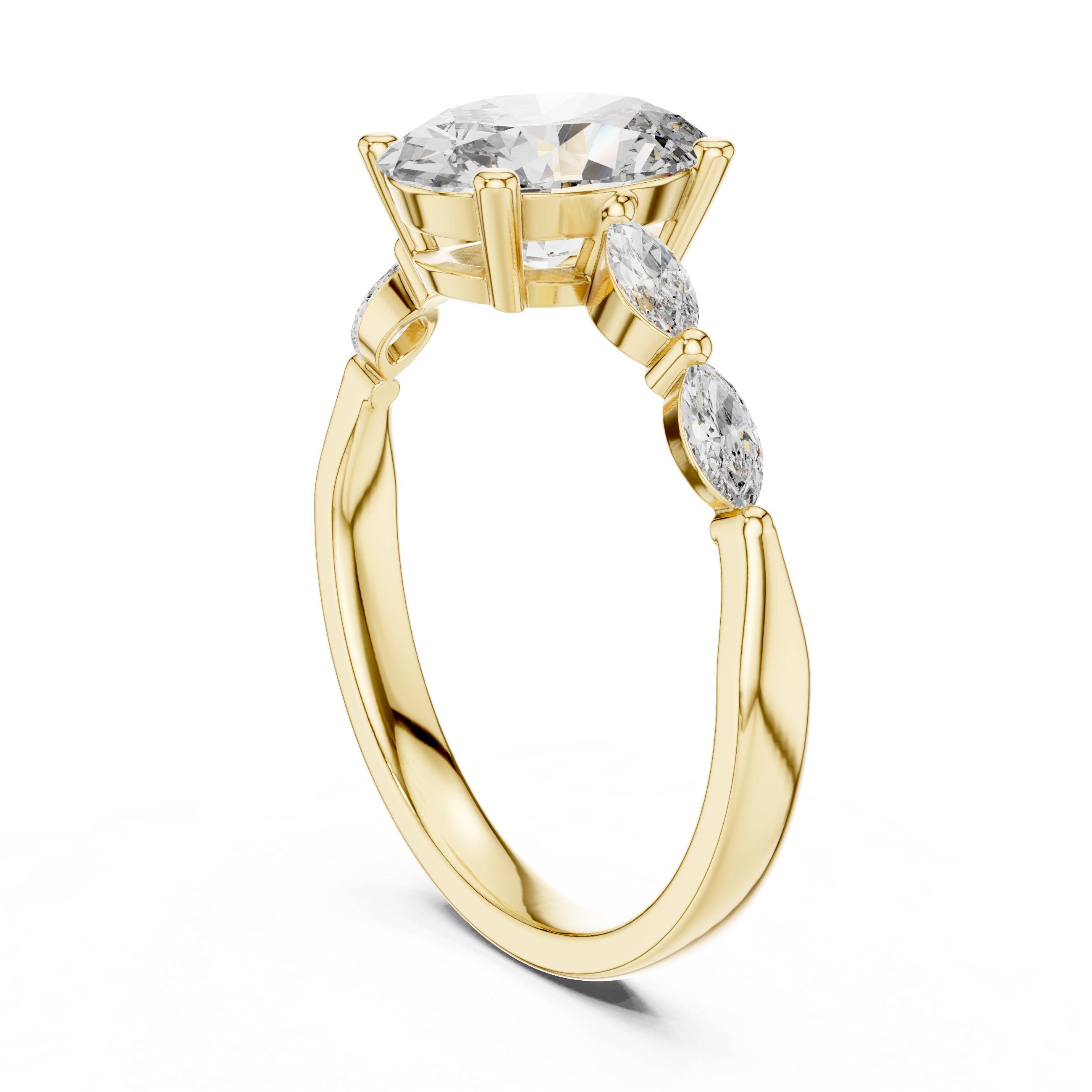 Oval Cut Engagement Ring with Marquise Diamond Accent Band