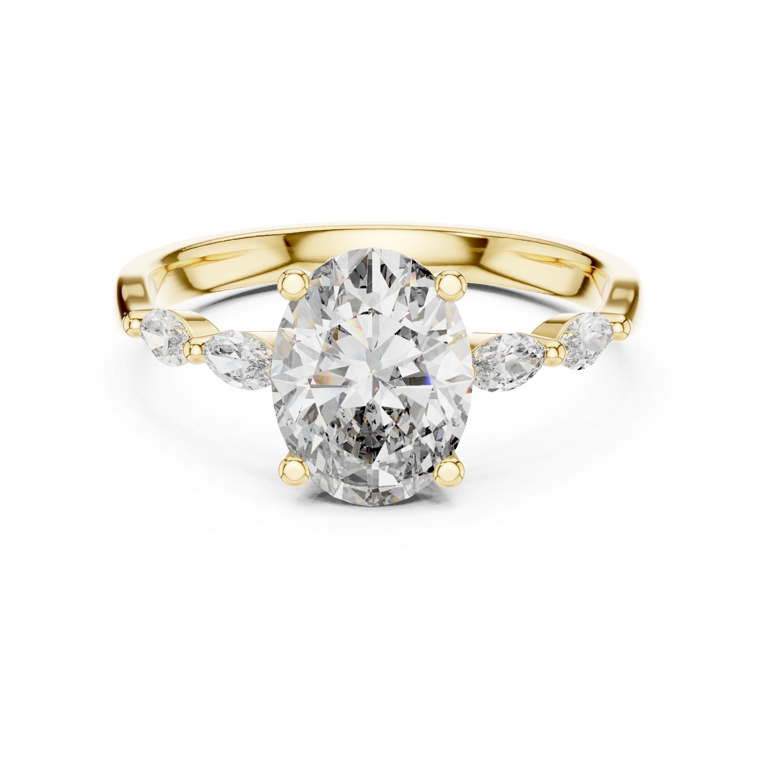 Oval Cut Engagement Ring with Marquise Diamond Accent Band