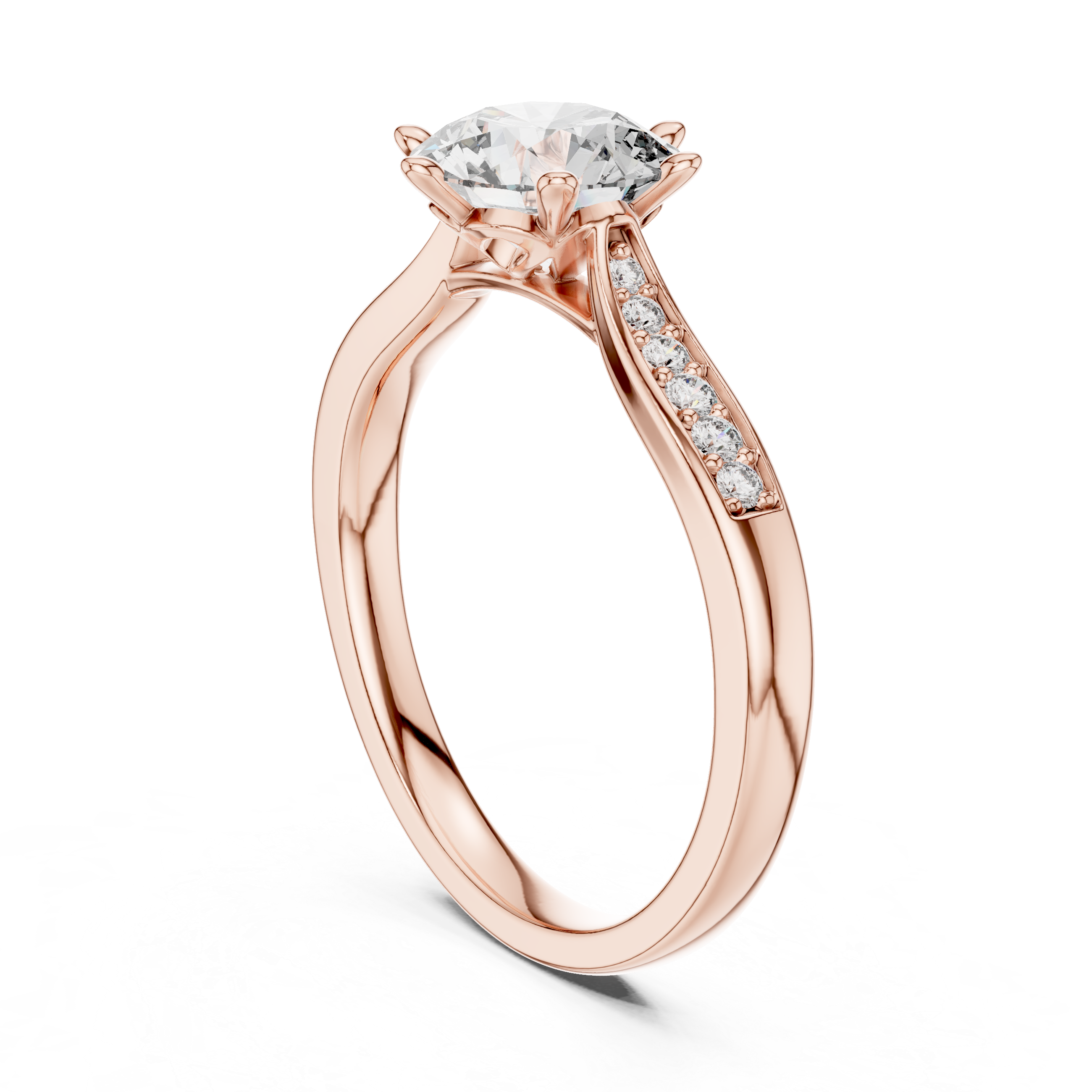 Round Cut Pavé Solitaire Engagement Ring with Cathedral Setting