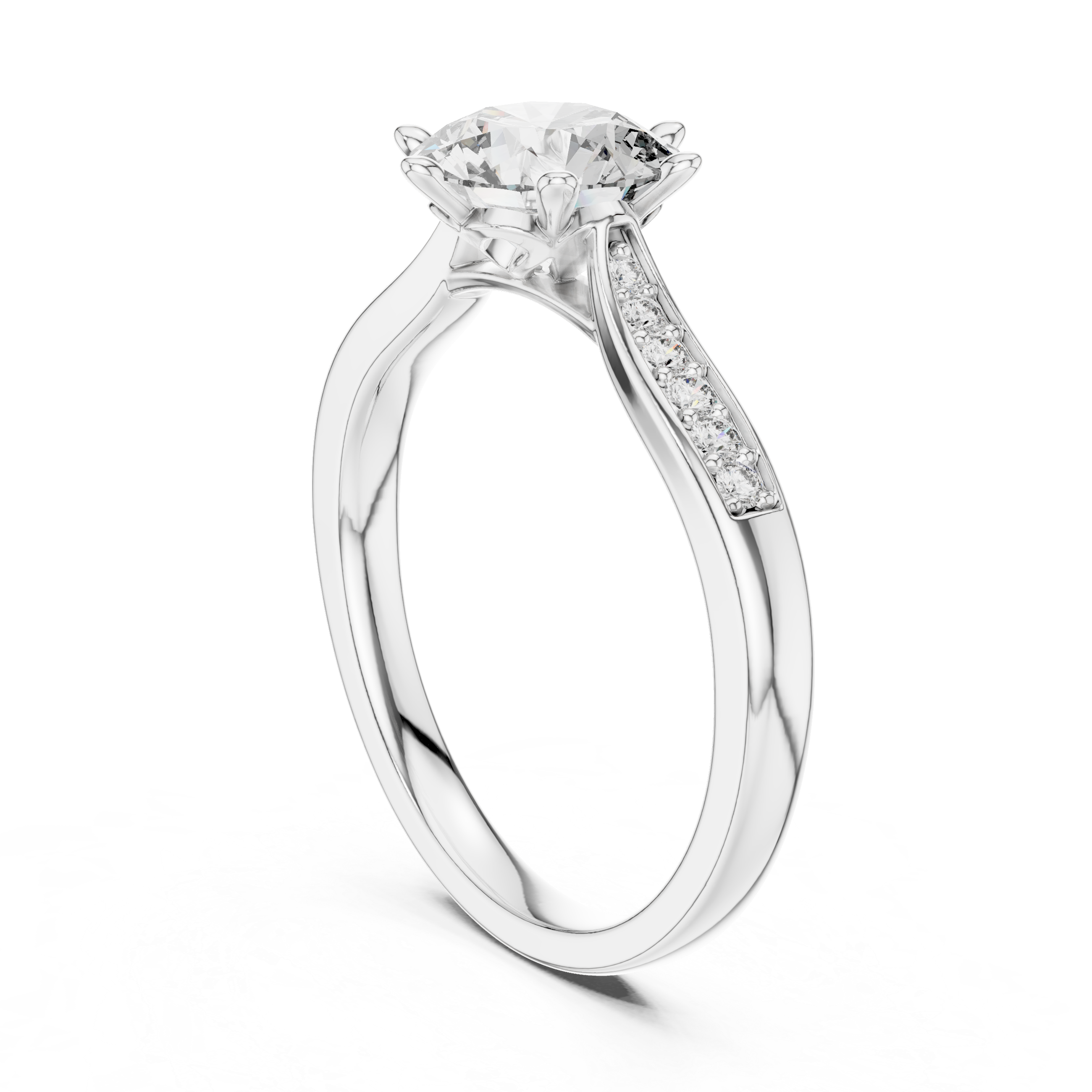 Round Cut Pavé Solitaire Engagement Ring with Cathedral Setting