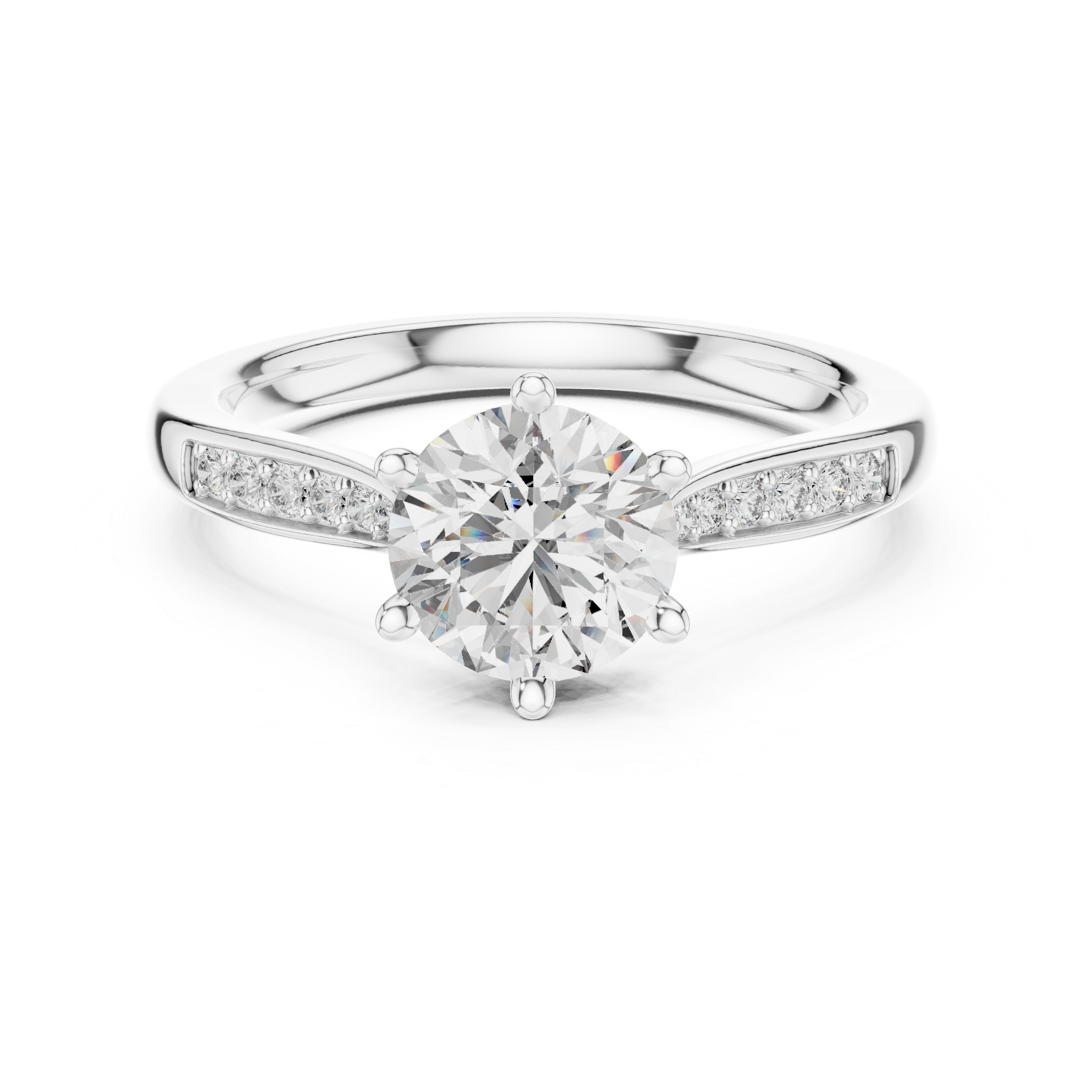 Round Cut Pavé Solitaire Engagement Ring with Cathedral Setting