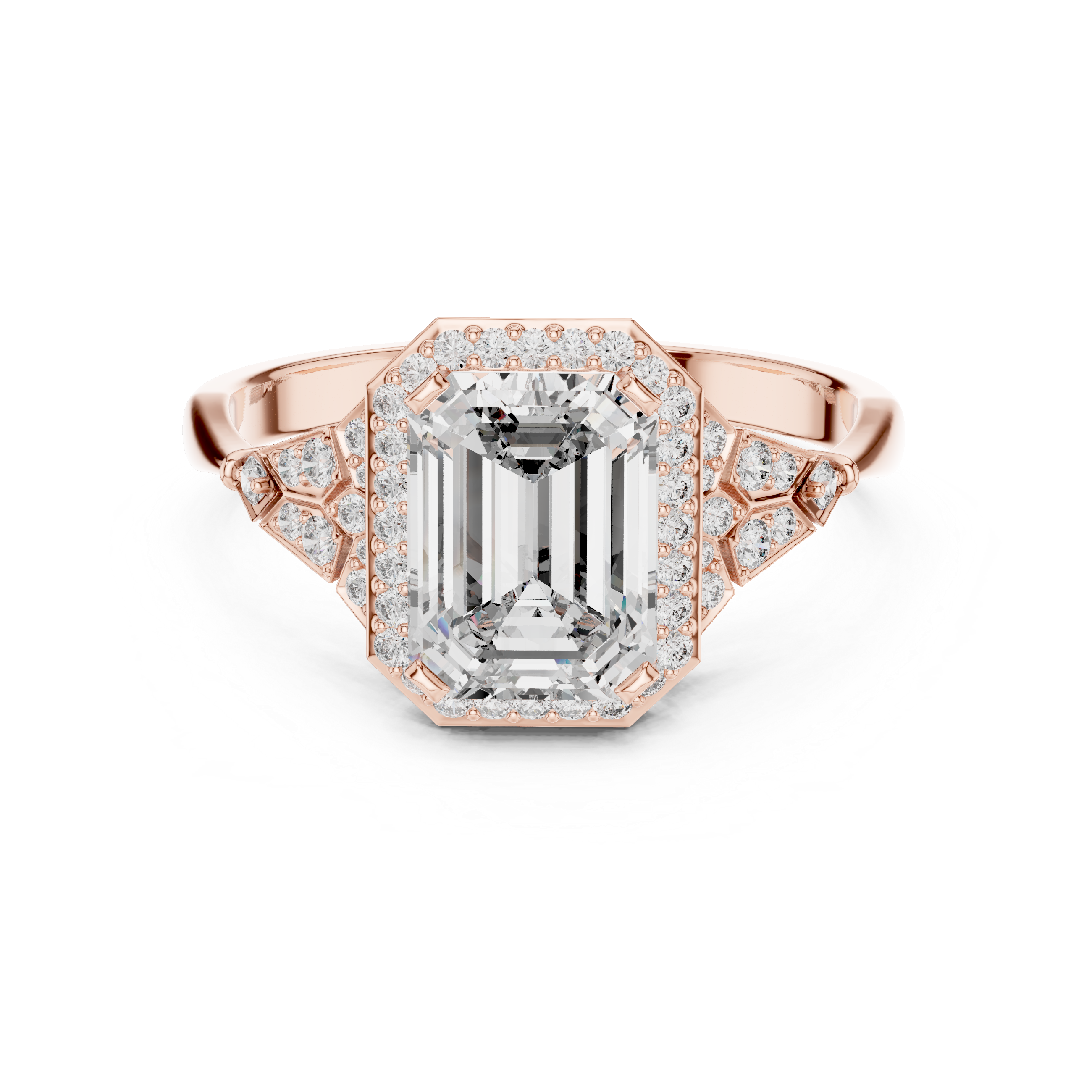Emerald Cut Halo Engagement Ring with Pavé Diamond Accents