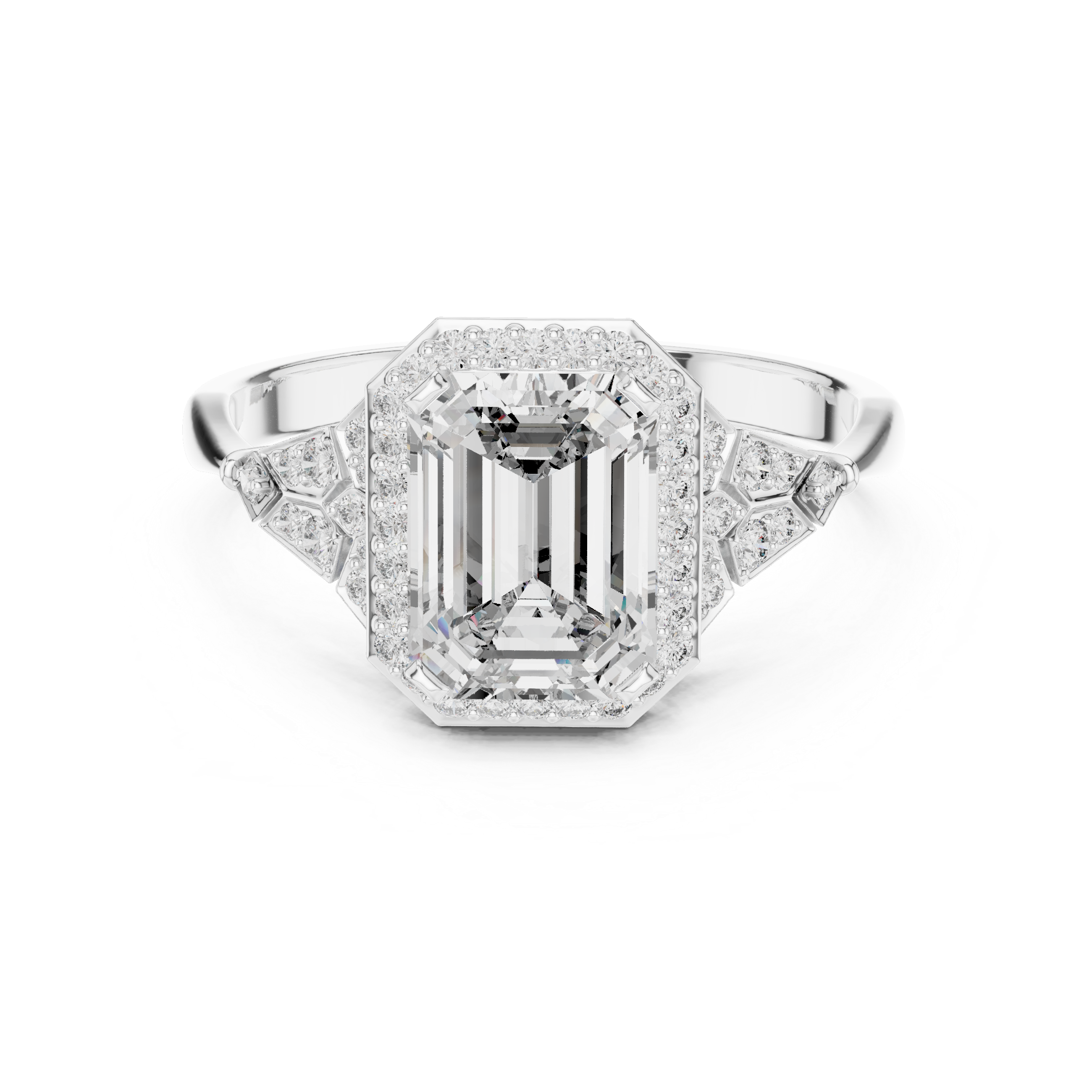 Emerald Cut Halo Engagement Ring with Pavé Diamond Accents