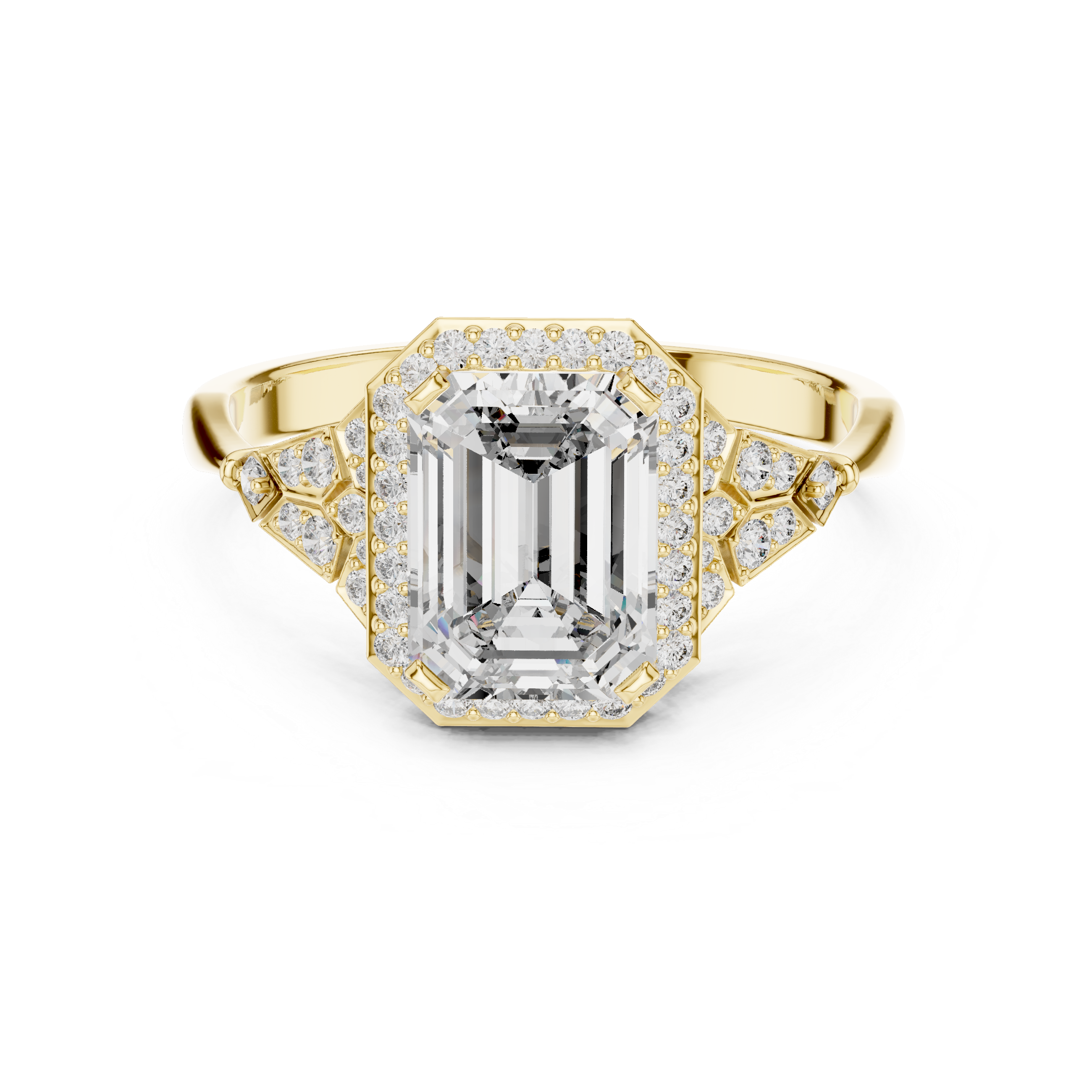 Emerald Cut Halo Engagement Ring with Pavé Diamond Accents