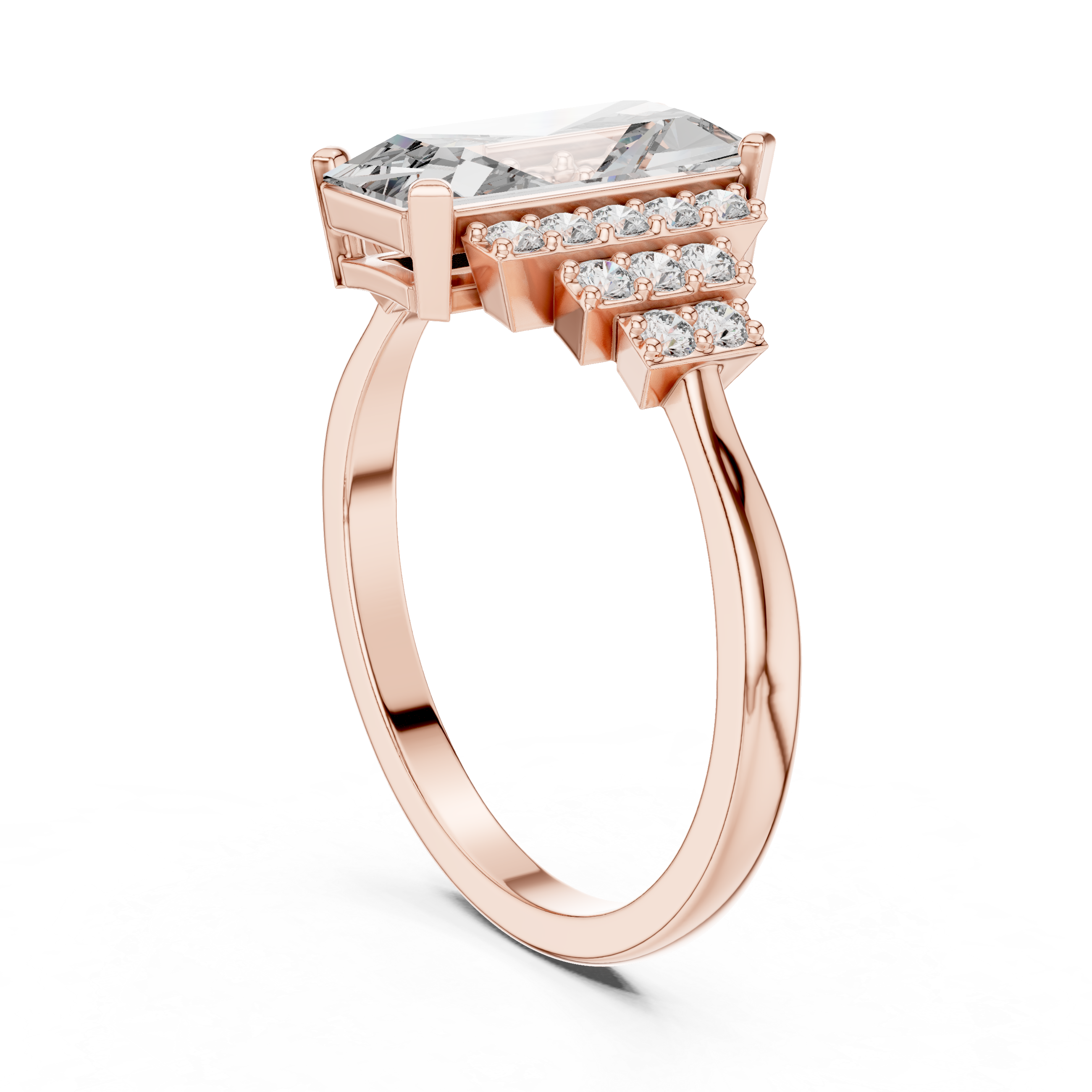 Emerald Cut Diamond Engagement Ring with Graduated Pavé Side Clusters