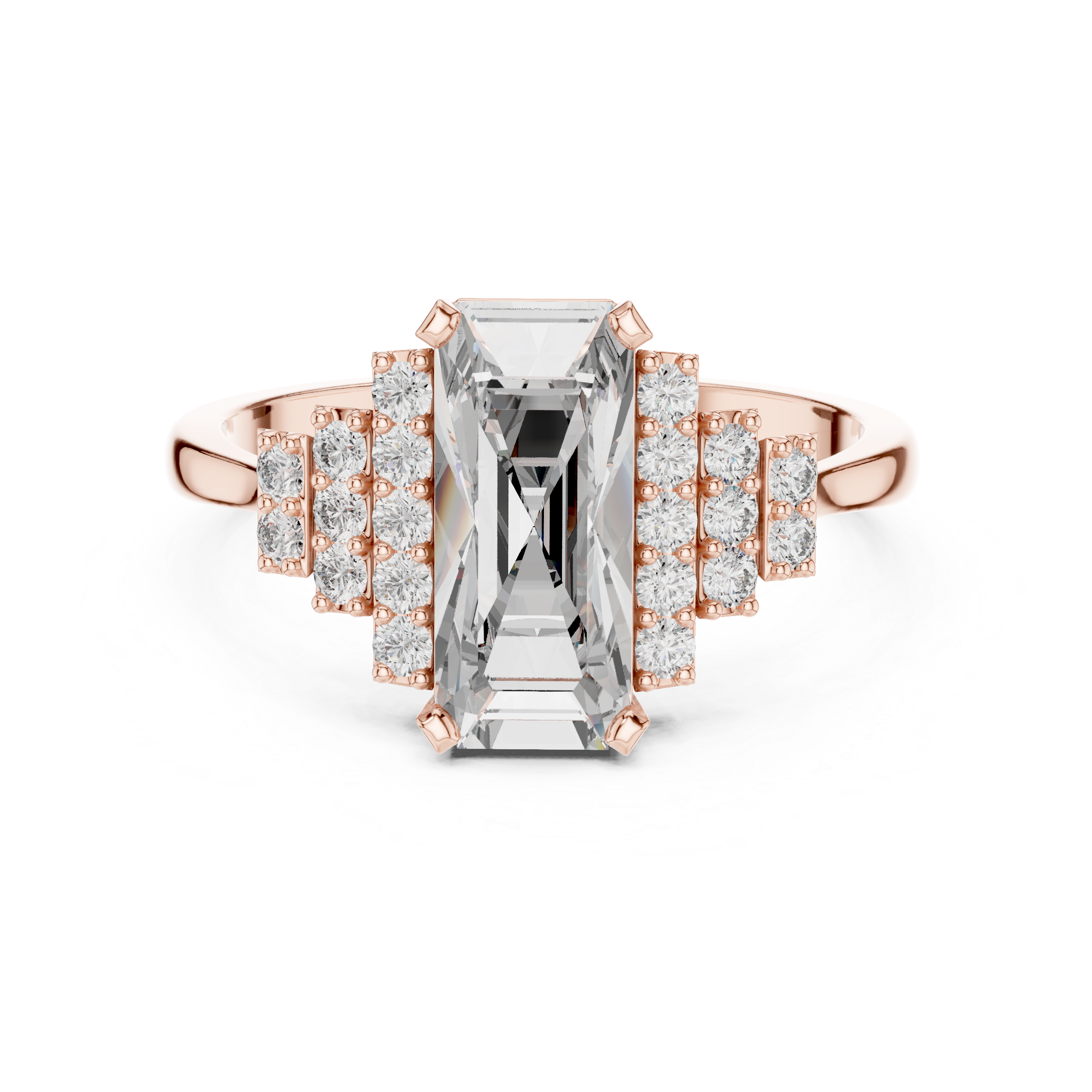Emerald Cut Diamond Engagement Ring with Graduated Pavé Side Clusters
