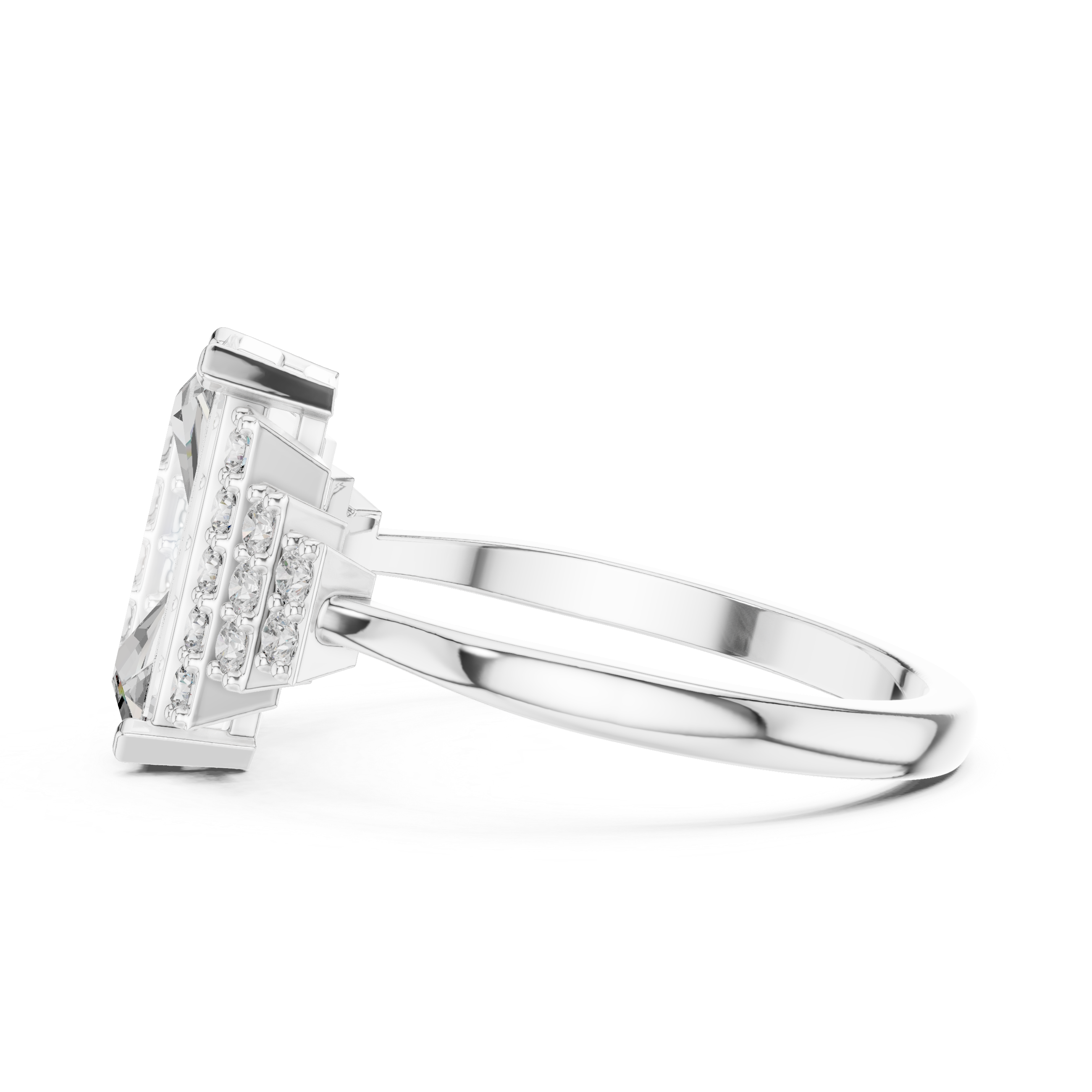 Emerald Cut Diamond Engagement Ring with Graduated Pavé Side Clusters
