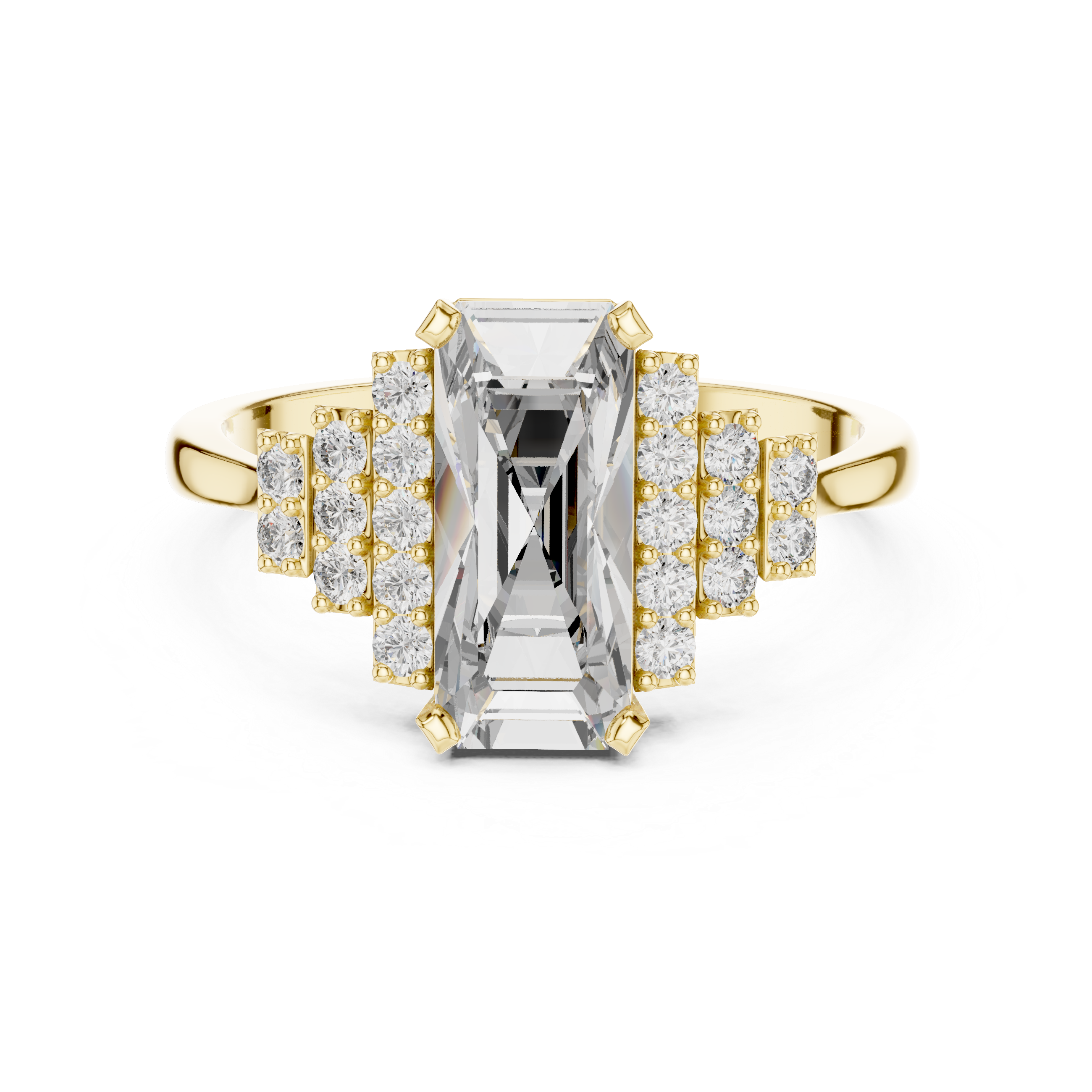 Emerald Cut Diamond Engagement Ring with Graduated Pavé Side Clusters
