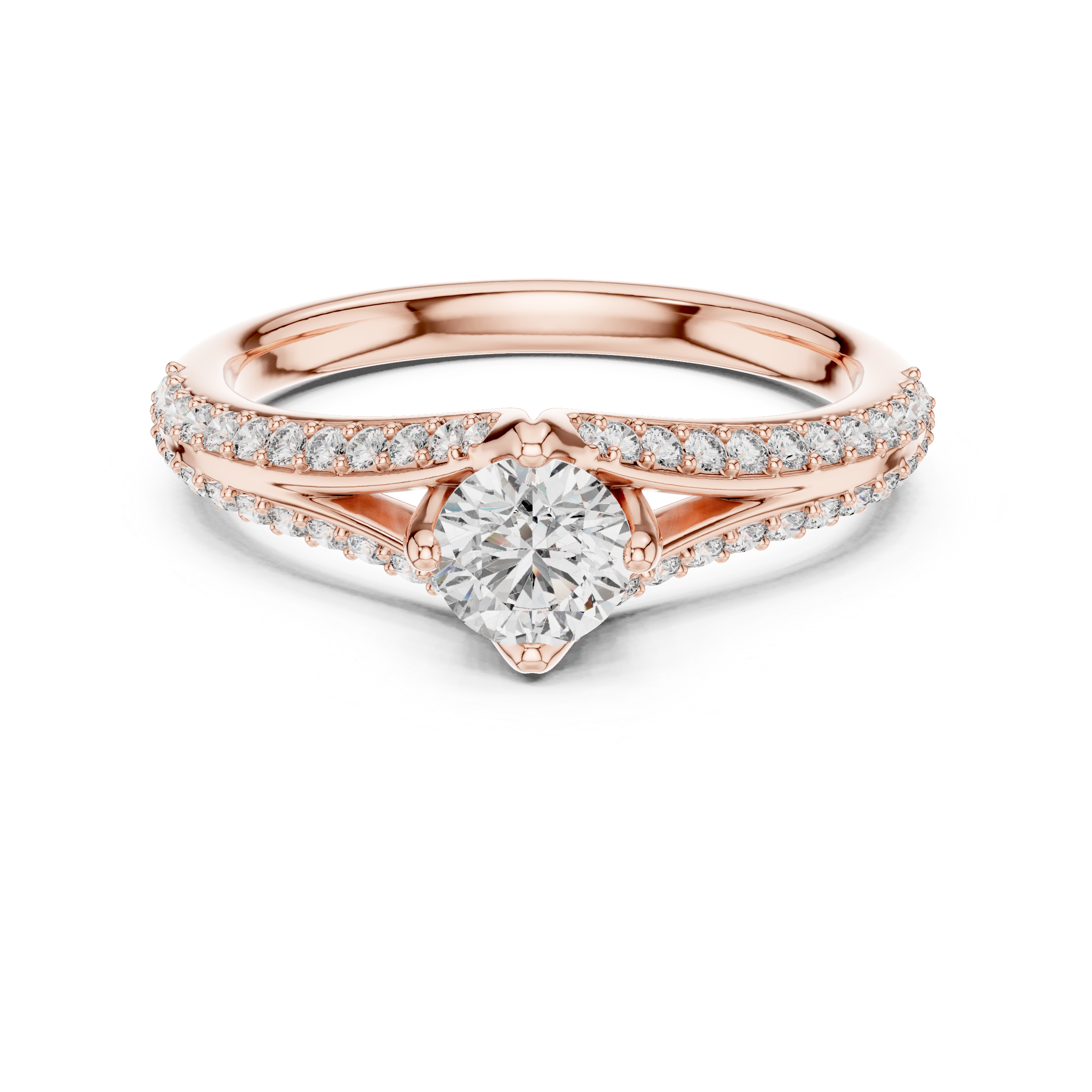 Split Shank Pavé Diamond Engagement Ring with Round Solitaire Center