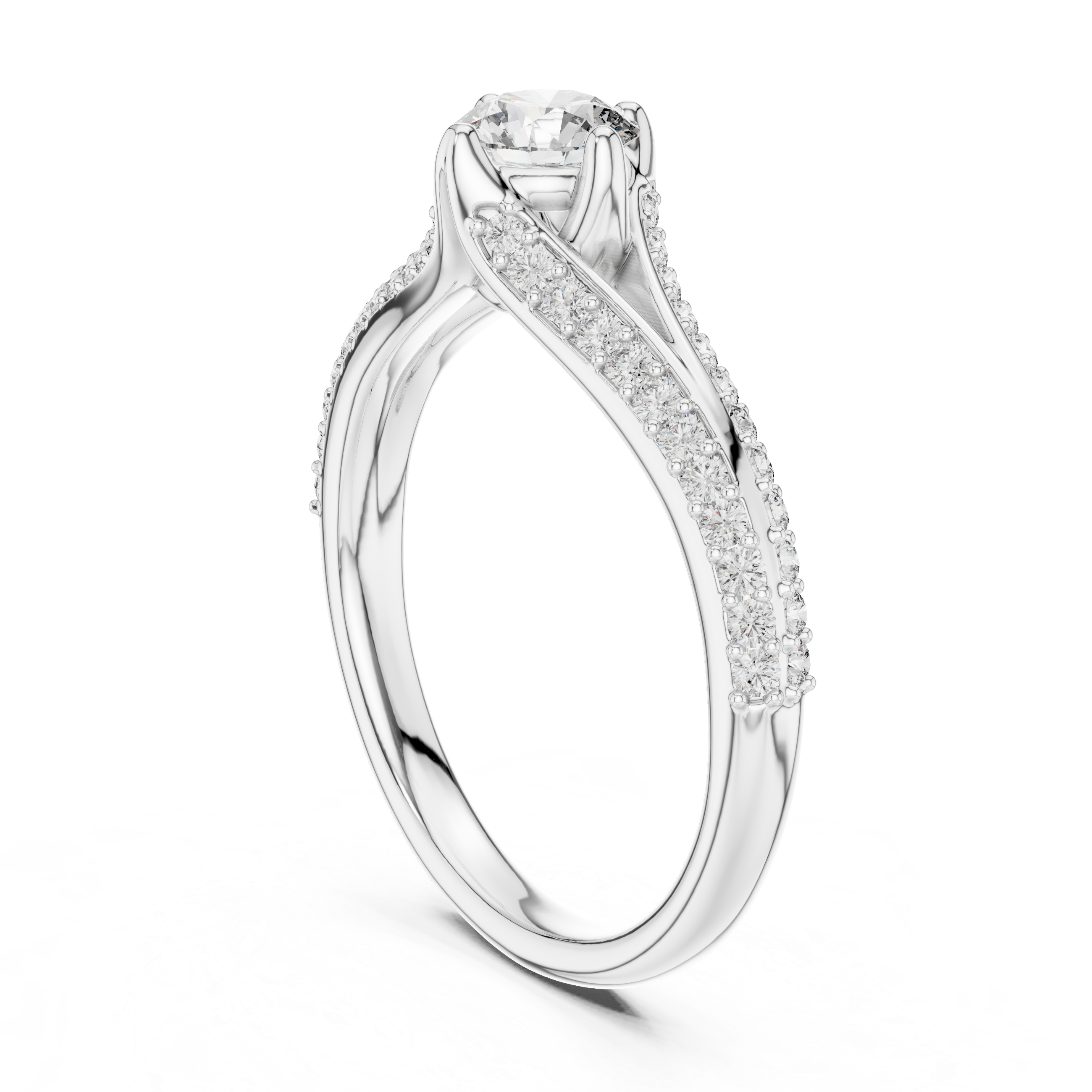 Split Shank Pavé Diamond Engagement Ring with Round Solitaire Center